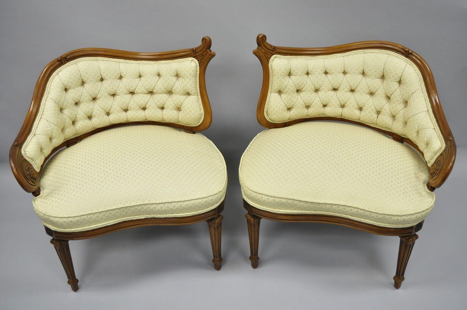 Pair of Yellow Hollywood Regency French Style Wing Back Lounge Parlor Chairs 2