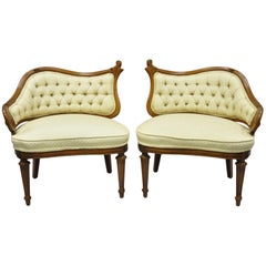 Pair of Yellow Hollywood Regency French Style Wing Back Lounge Parlor Chairs
