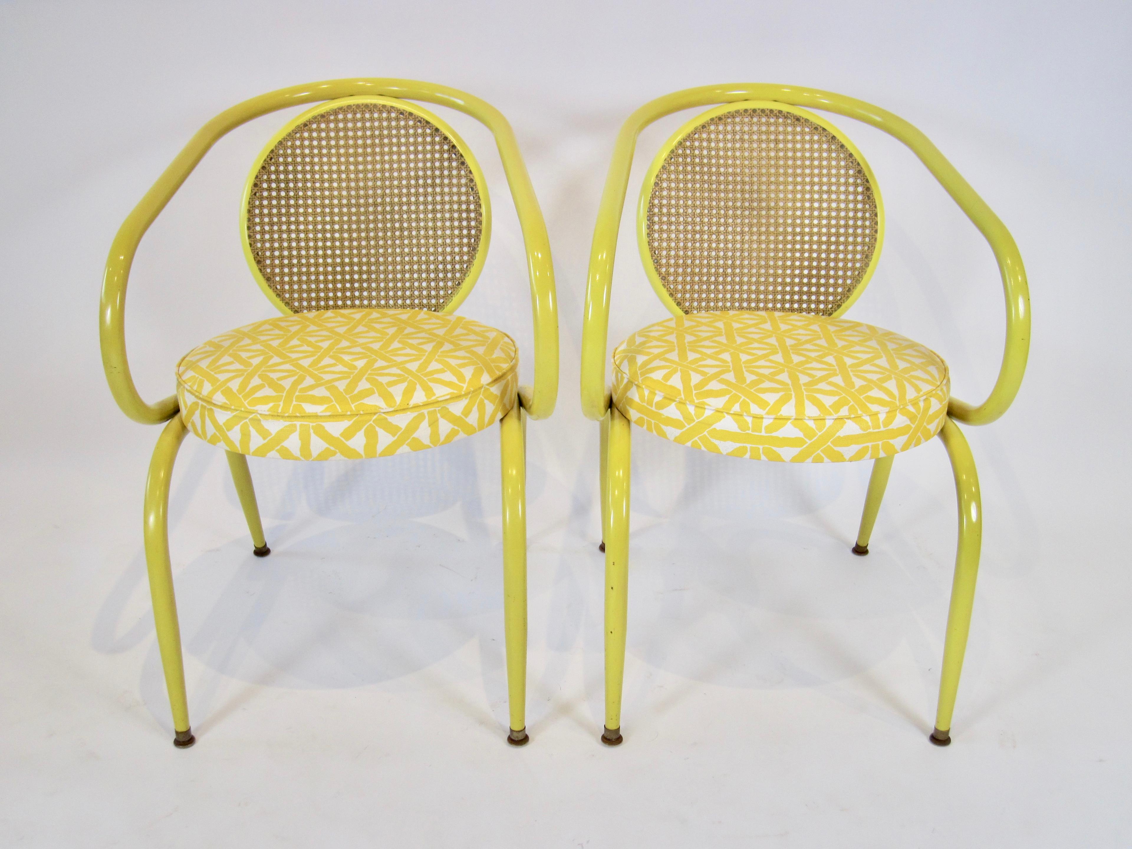 American Pair of Yellow Howell 1970s Tubular Steel Decorator Chairs 