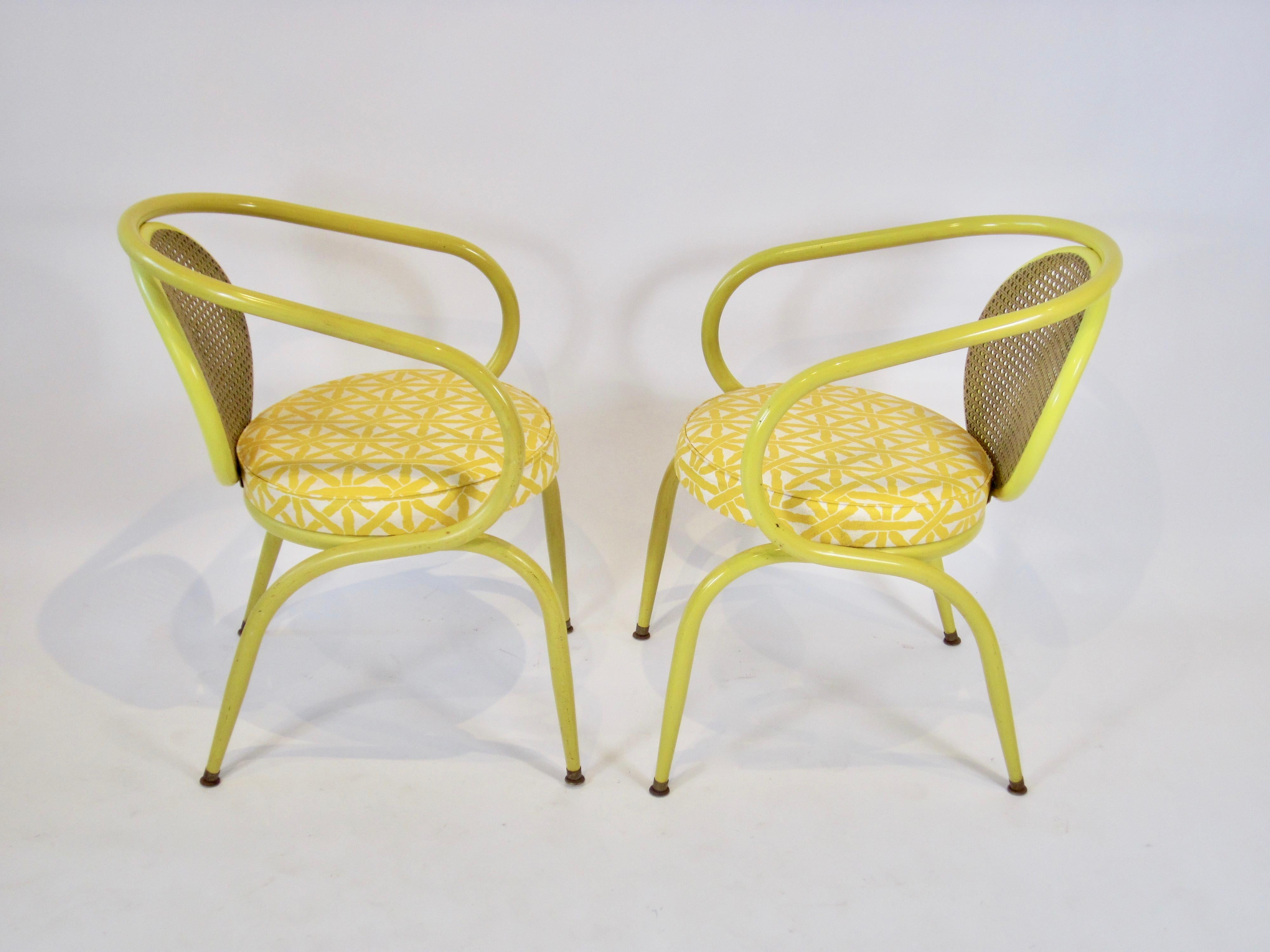 Pair of Yellow Howell 1970s Tubular Steel Decorator Chairs  1