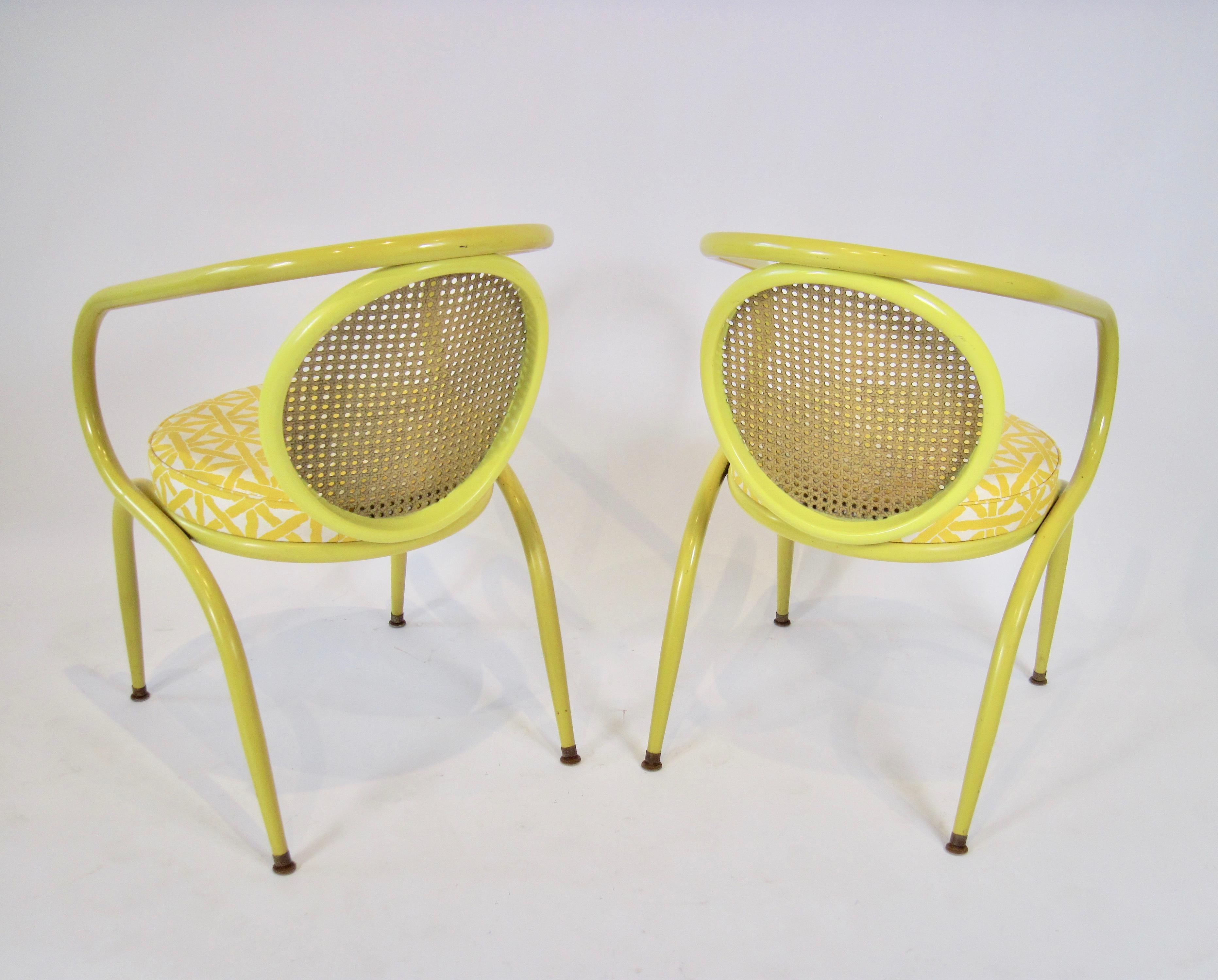 Pair of Yellow Howell 1970s Tubular Steel Decorator Chairs  2