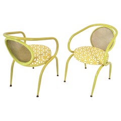 Pair of Yellow Howell 1970s Tubular Steel Decorator Chairs 