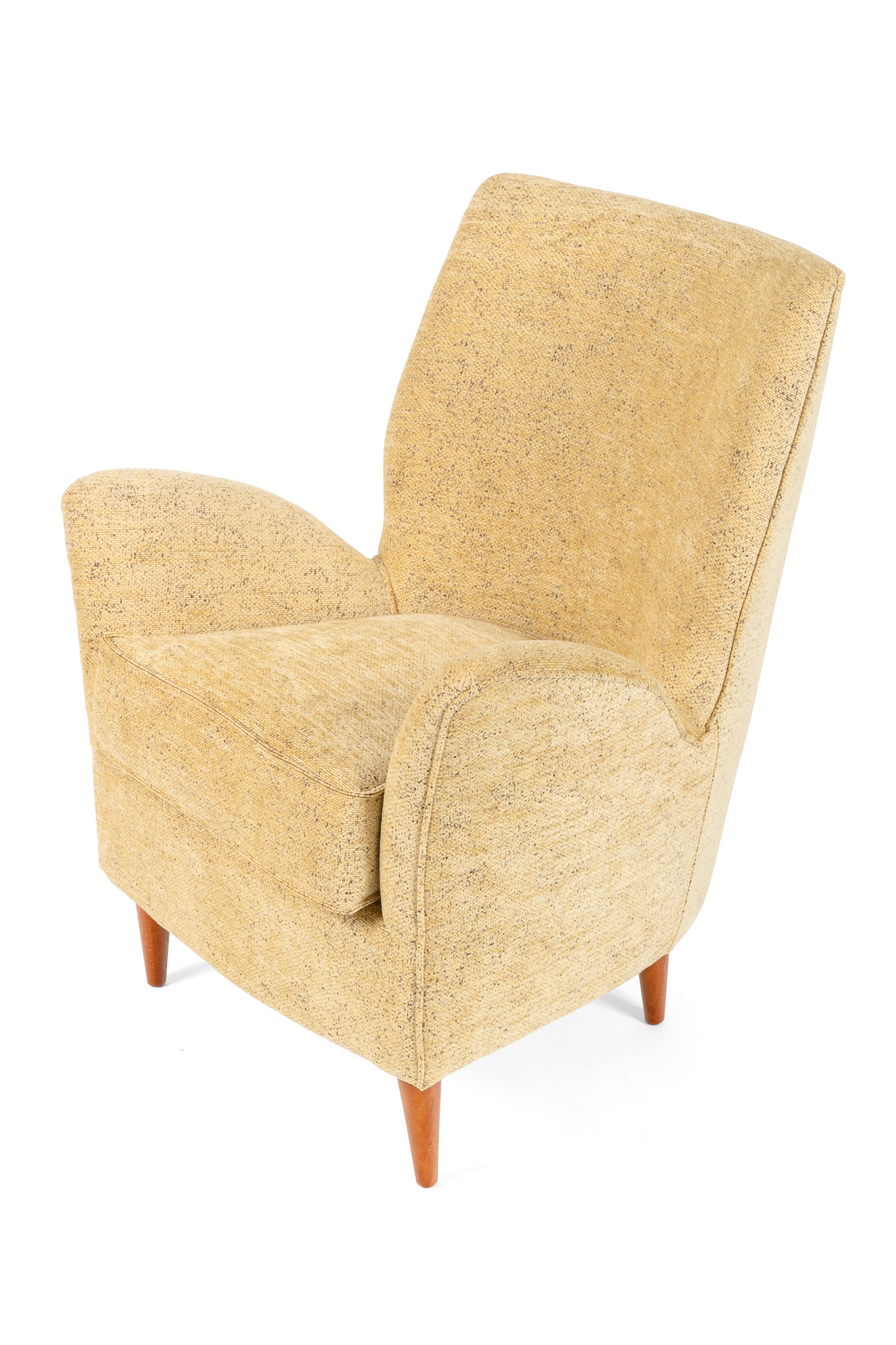 These comfortable lounge chair are in the style of the finest Italian designers of the period. They are well proportioned but are somewhat smaller than the average lounge chair which makes them perfect for smaller spaces.