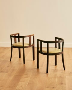 Paire de fauteuils d'appoint autrichiens en cuir jaune et Wood