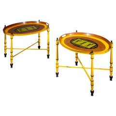 Pair of Yellow Mid-Century Tray Tables with Classical Figures