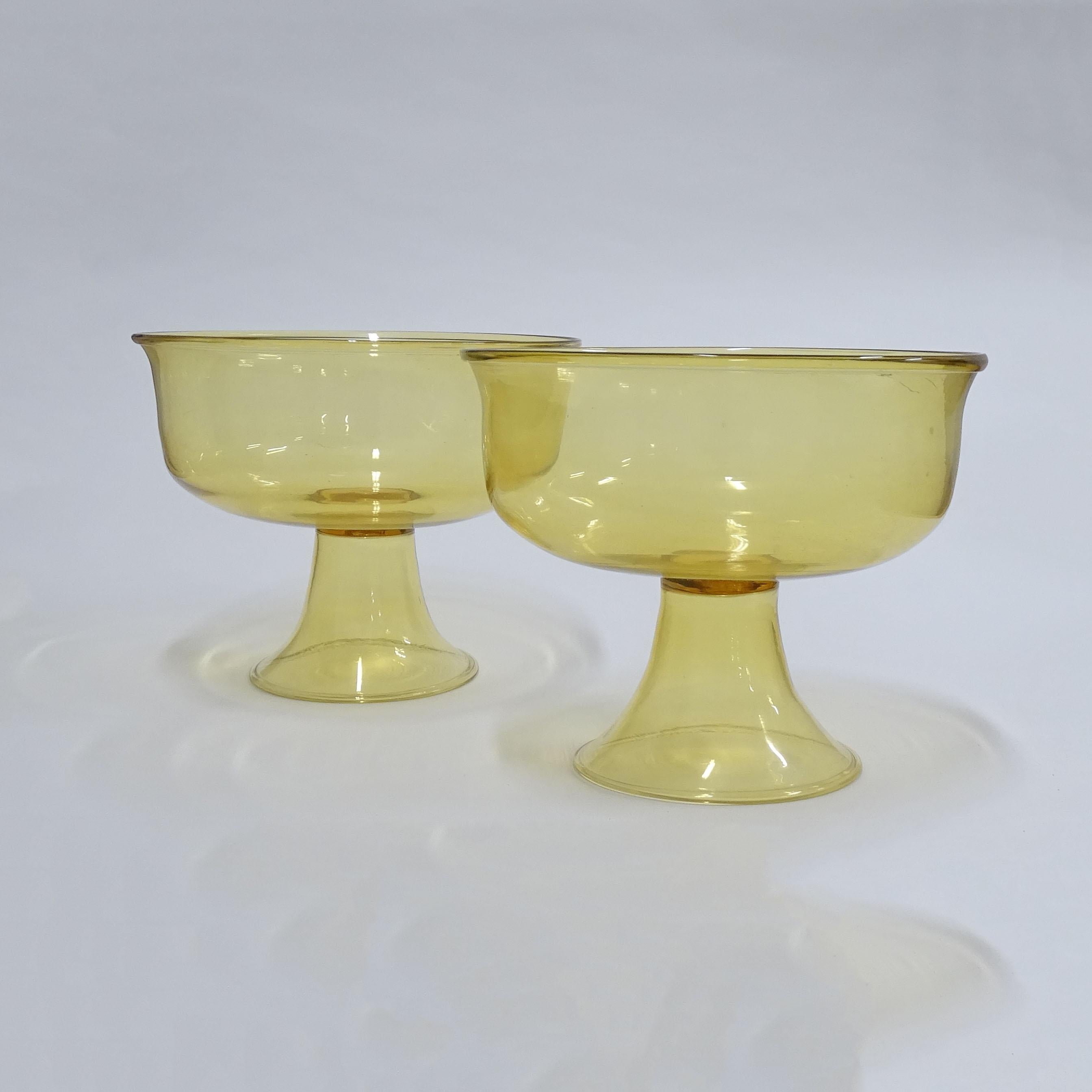 Art Deco Pair of Yellow Murano Glass Coppe, Italy 1930s For Sale