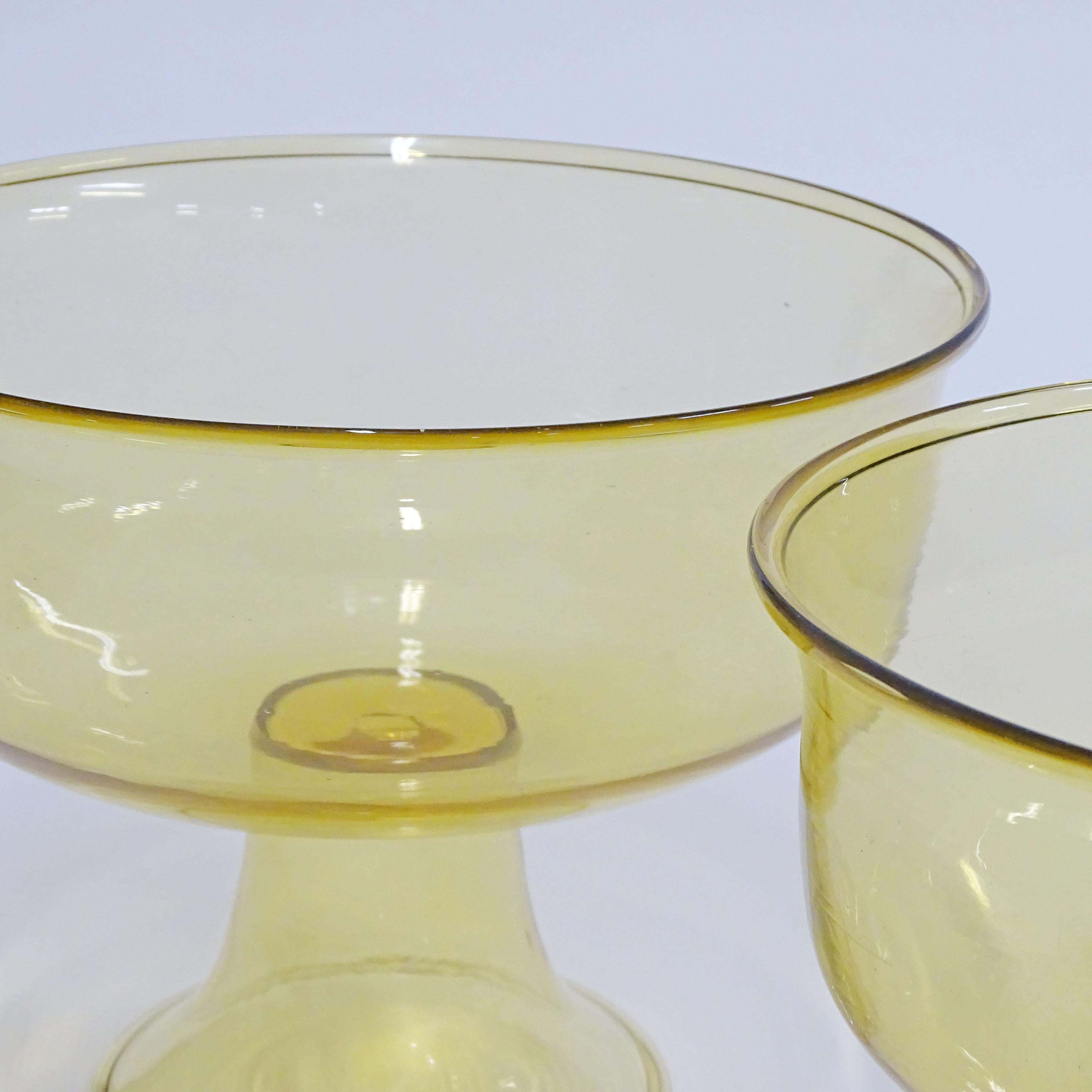Italian Pair of Yellow Murano Glass Coppe, Italy 1930s For Sale