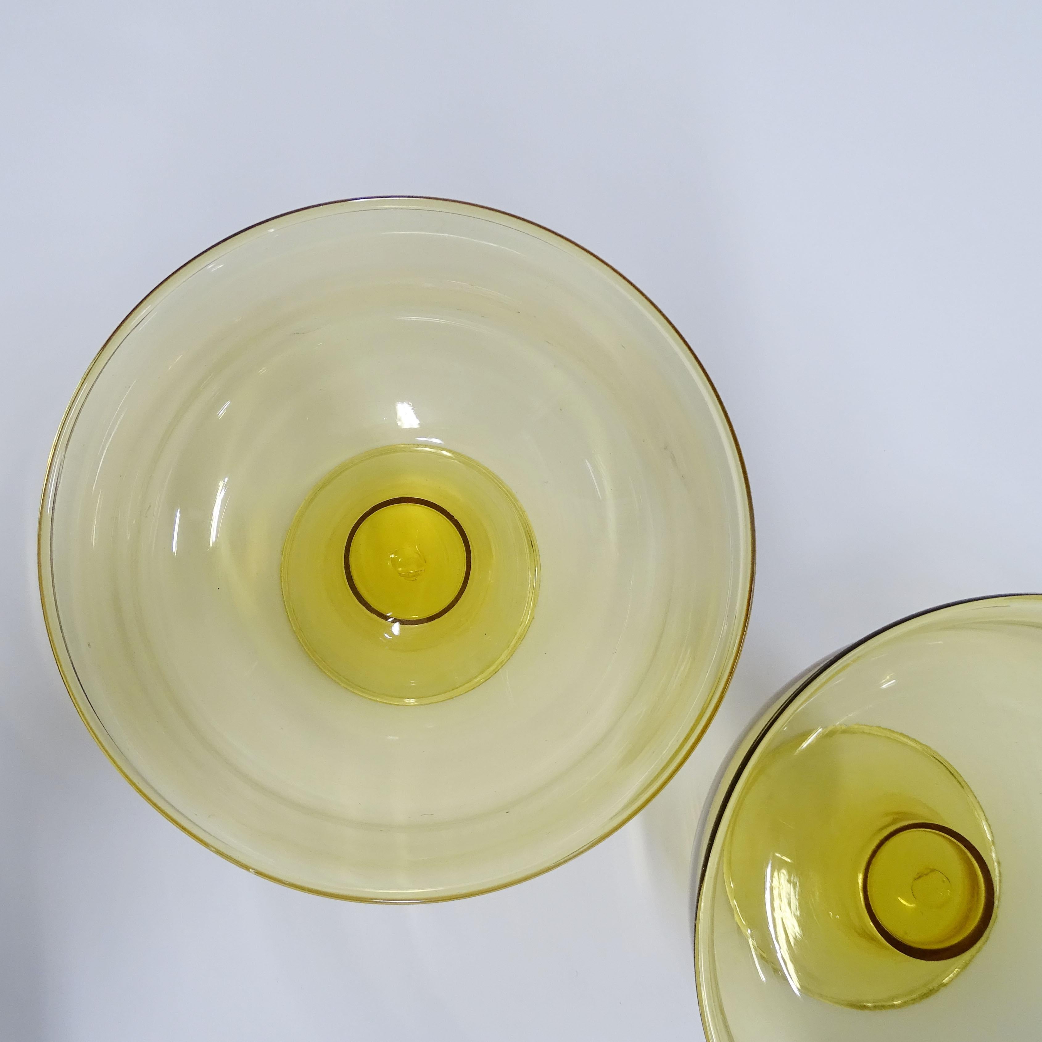 Mid-20th Century Pair of Yellow Murano Glass Coppe, Italy 1930s For Sale
