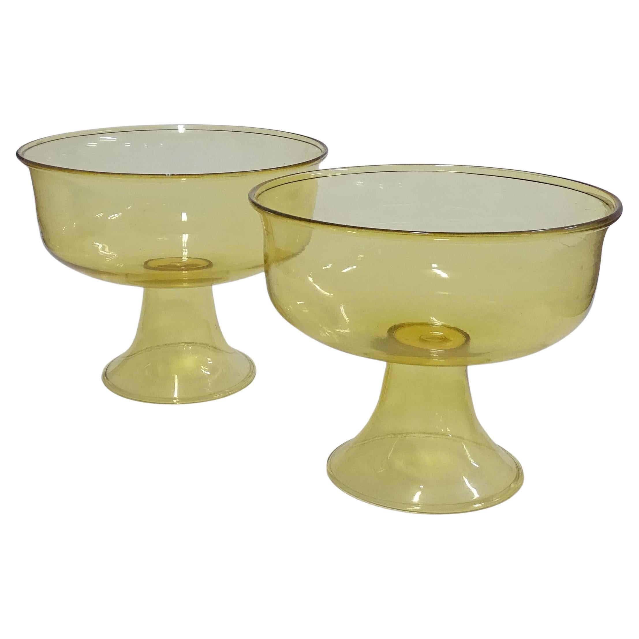 Pair of Yellow Murano Glass Coppe, Italy 1930s For Sale