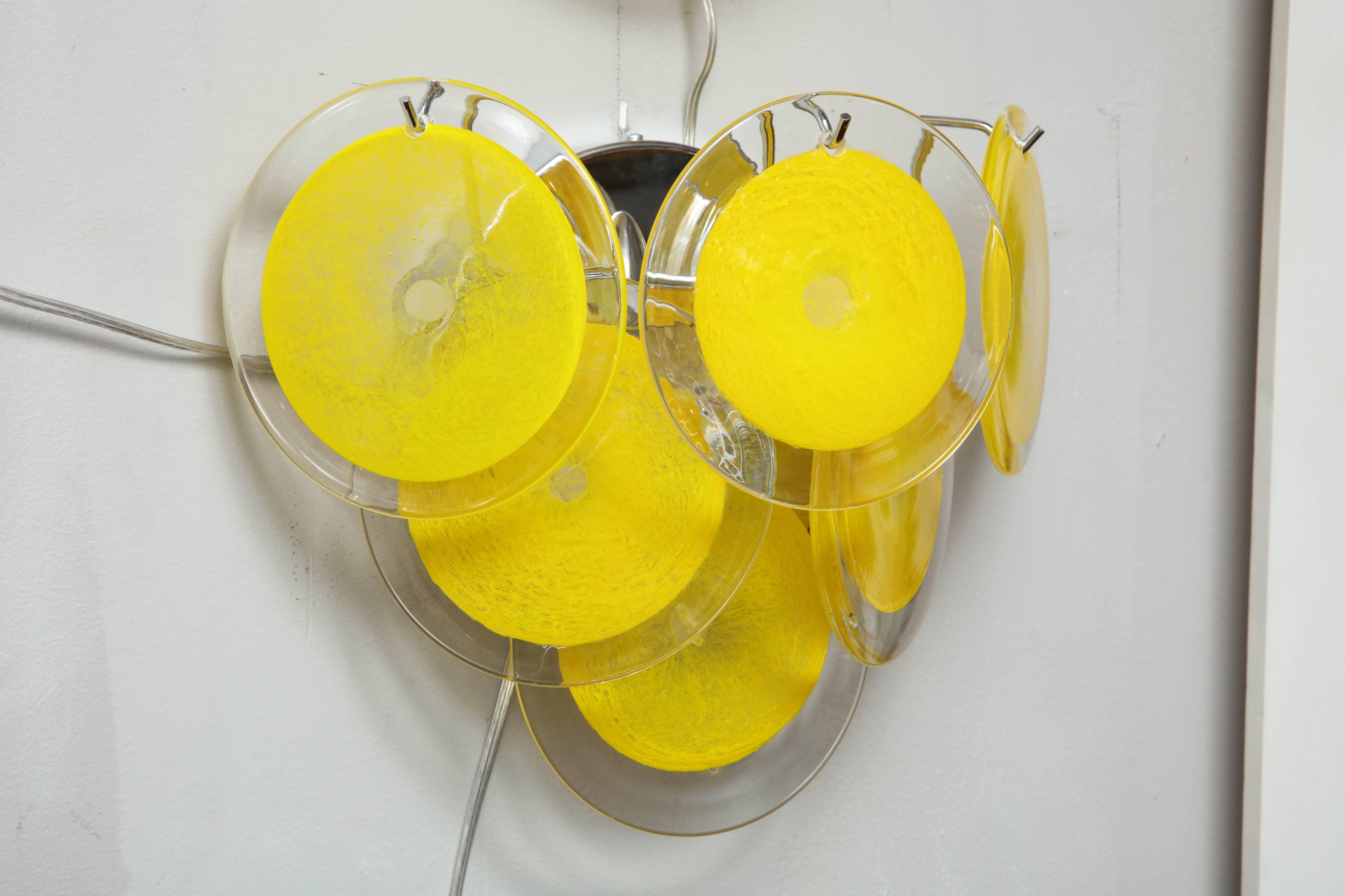 Pair of Yellow Murano Glass Disc Sconces In Excellent Condition In New York, NY