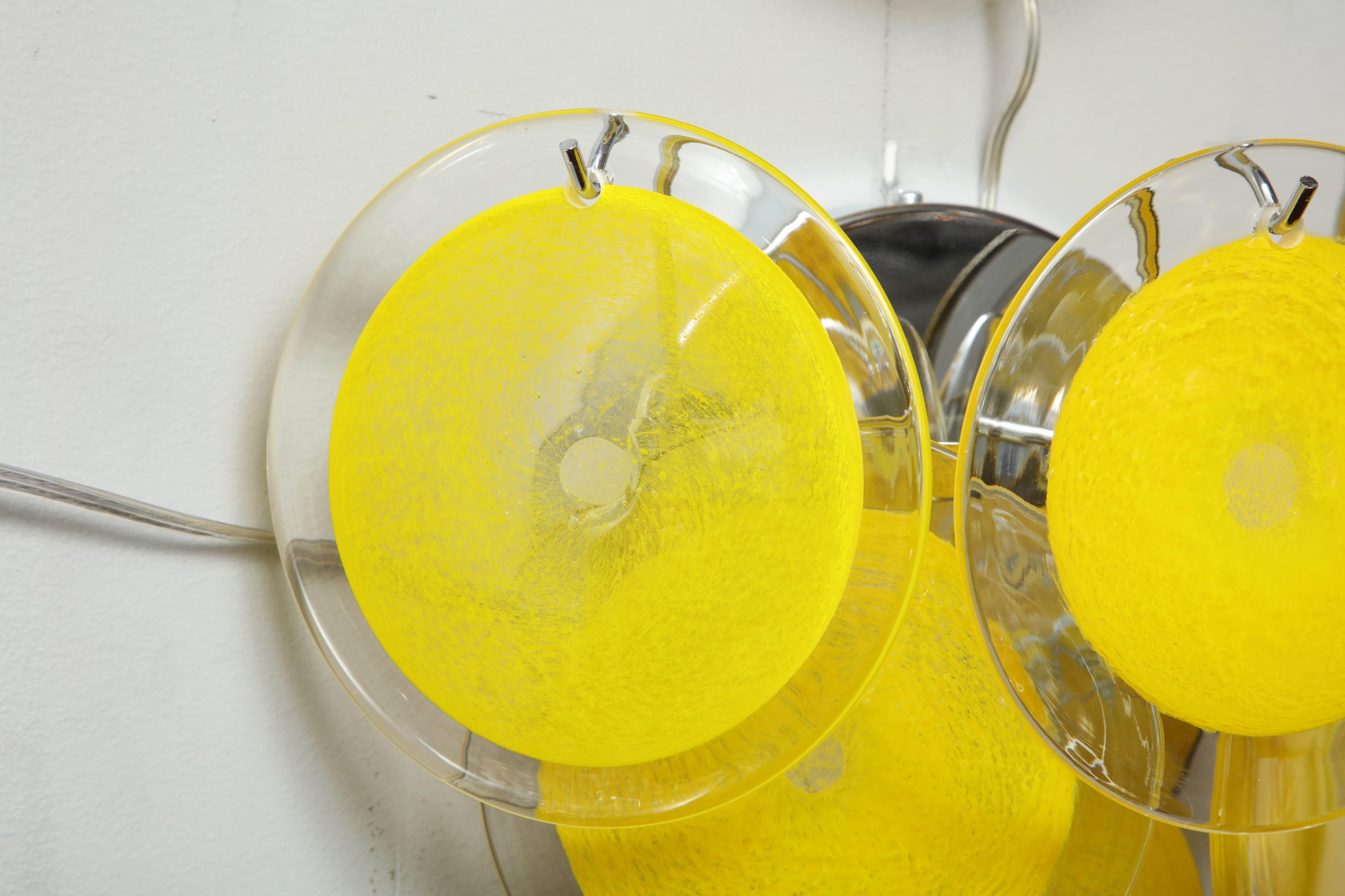 Pair of Yellow Murano Glass Disc Sconces 1