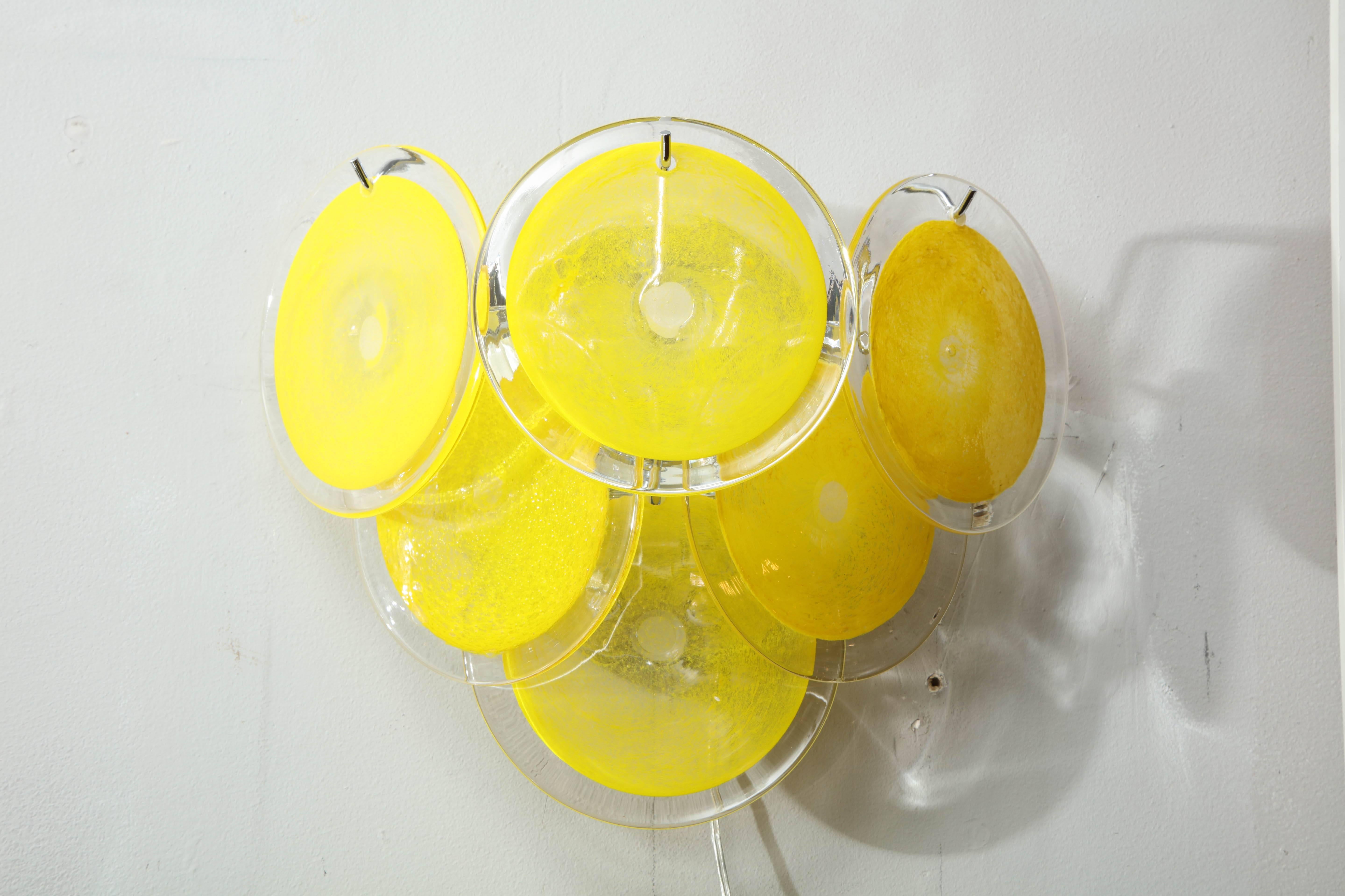 Pair of Yellow Murano Glass Disc Sconces 2