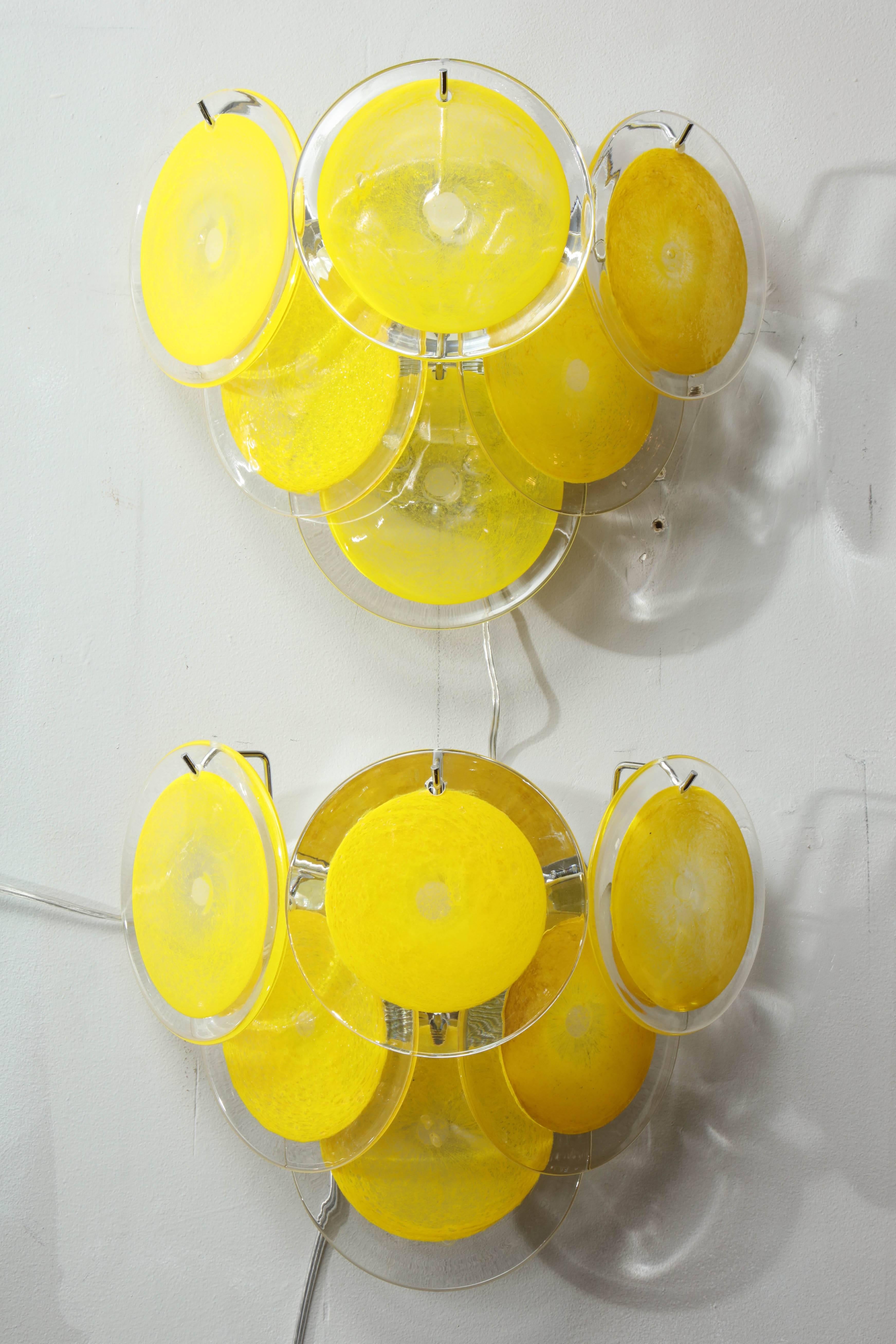 Pair of Yellow Murano Glass Disc Sconces 3
