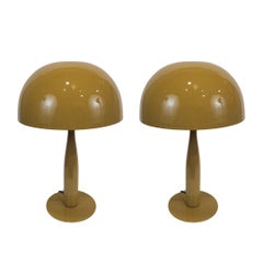 Pair of Yellow Mustard French table lamps Mushroom, metal, mustard color