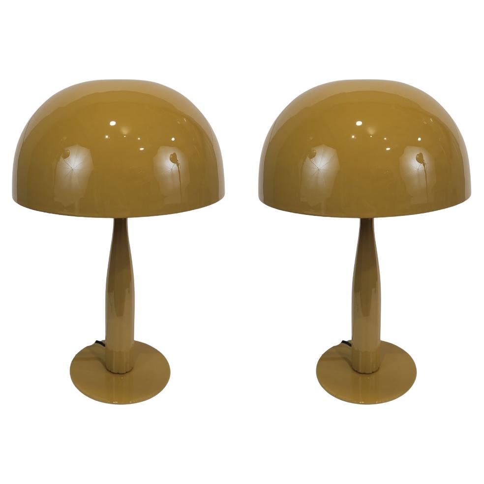 Pair of Yellow Mustard French table lamps Mushroom, metal, mustard color For Sale