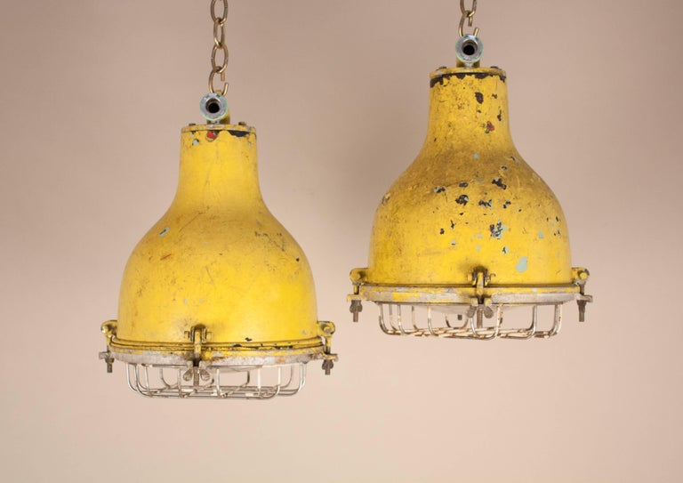 Pair Of Yellow Painted Br And Steel Nautical Pendant Lights At Pair Of Yellow Painted Br And Steel Nautical Pendant Lights For