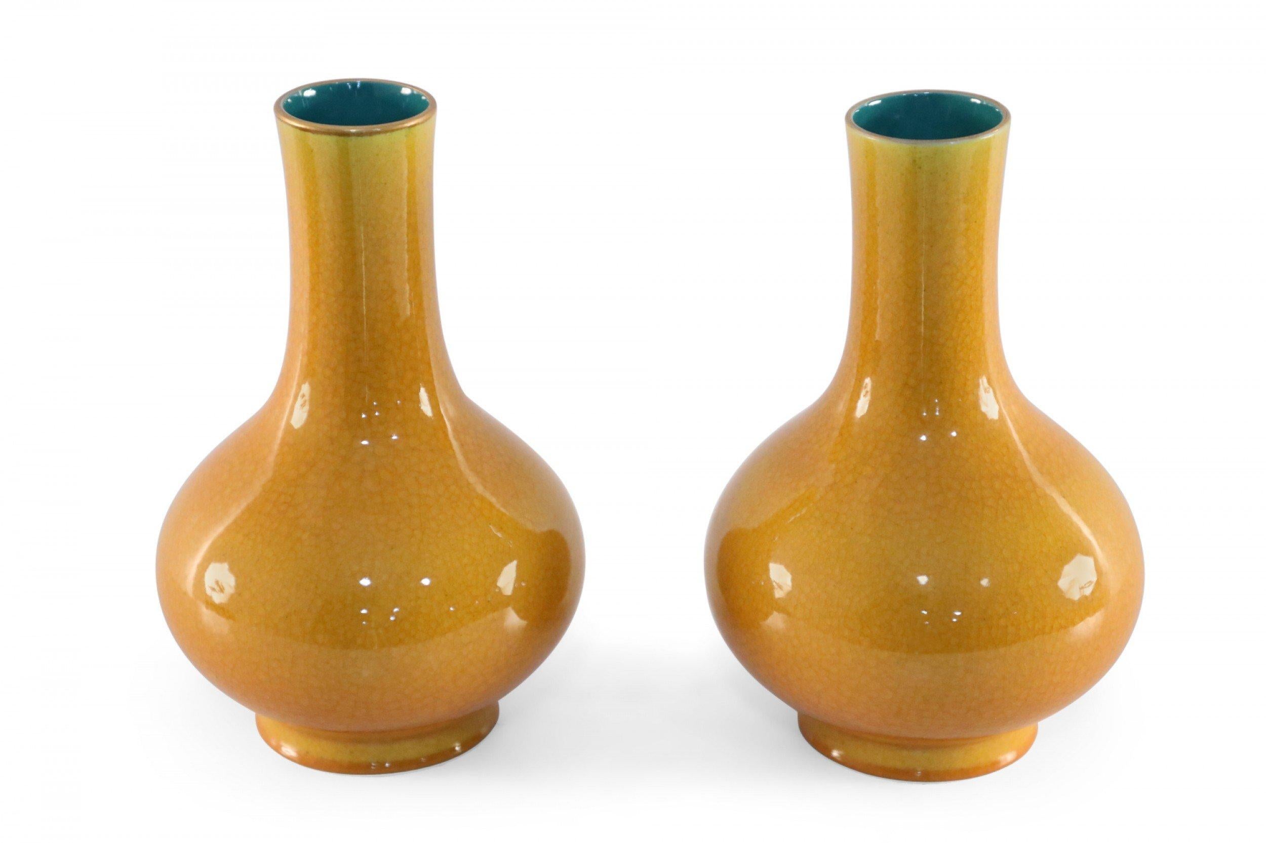 Chinese Export Pair of Yellow Pear Shaped Ceramic Vases