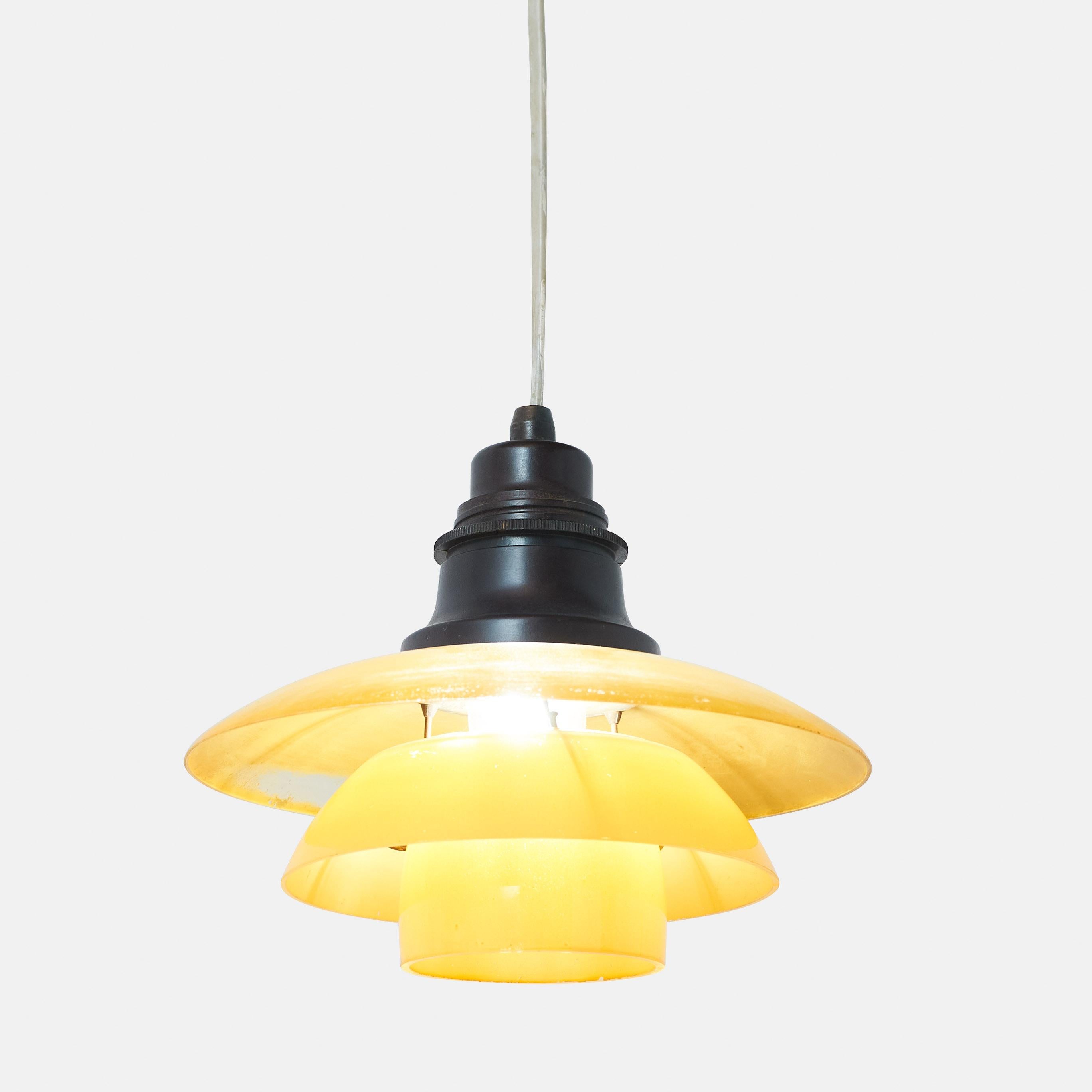 Danish Pair of Yellow PH 2/2 Pendents by Poul Henningsen