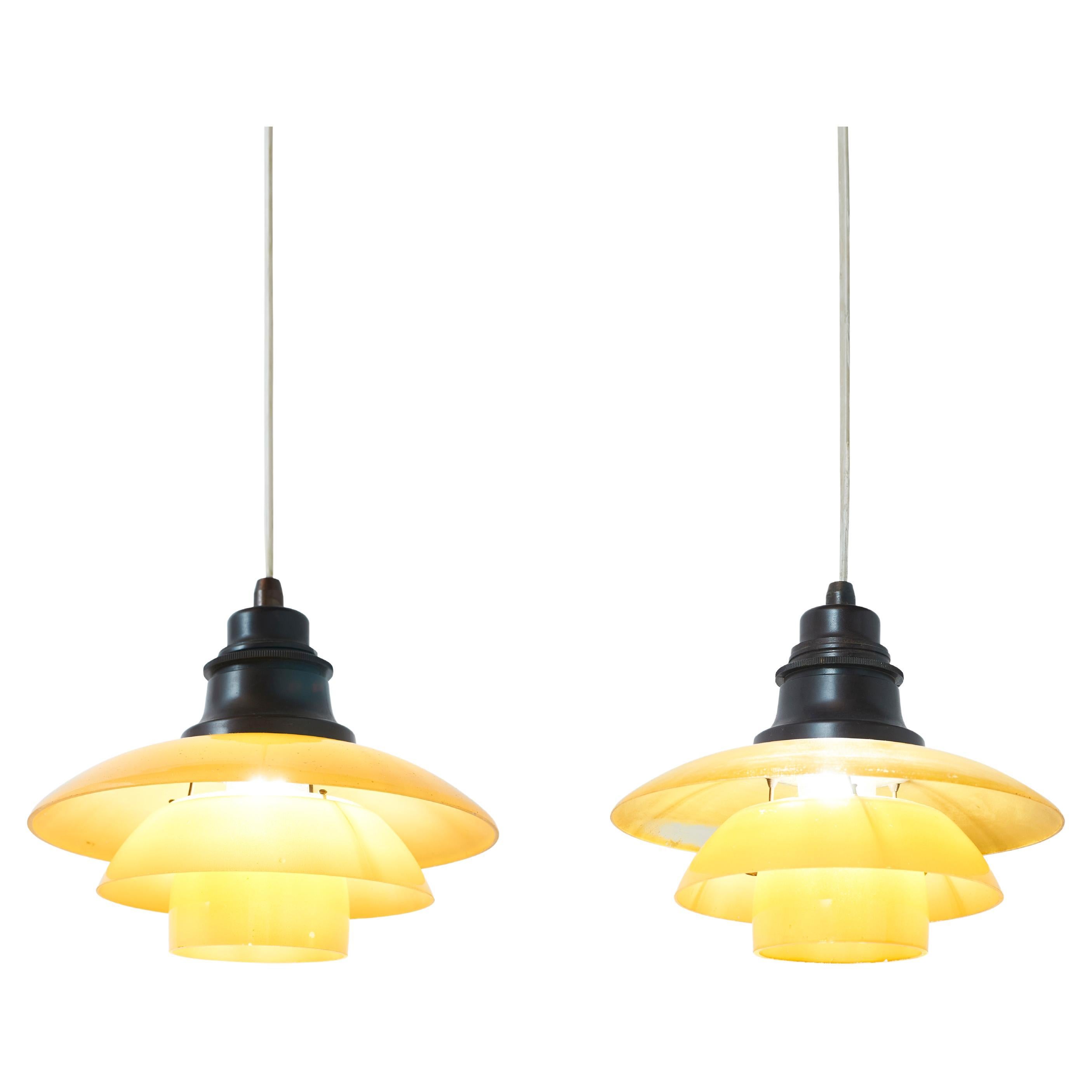 Pair of Yellow PH 2/2 Pendents by Poul Henningsen