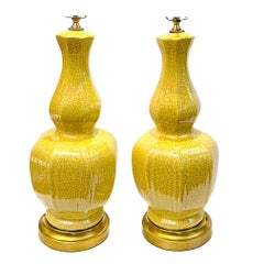 Pair of Yellow Porcelain Lamps