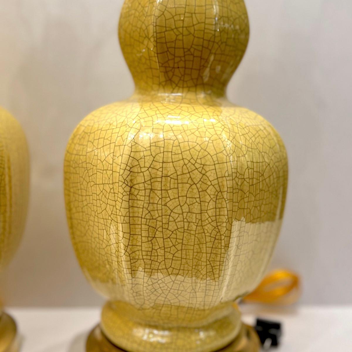 Pair of Yellow Porcelain Lamps In Good Condition For Sale In New York, NY