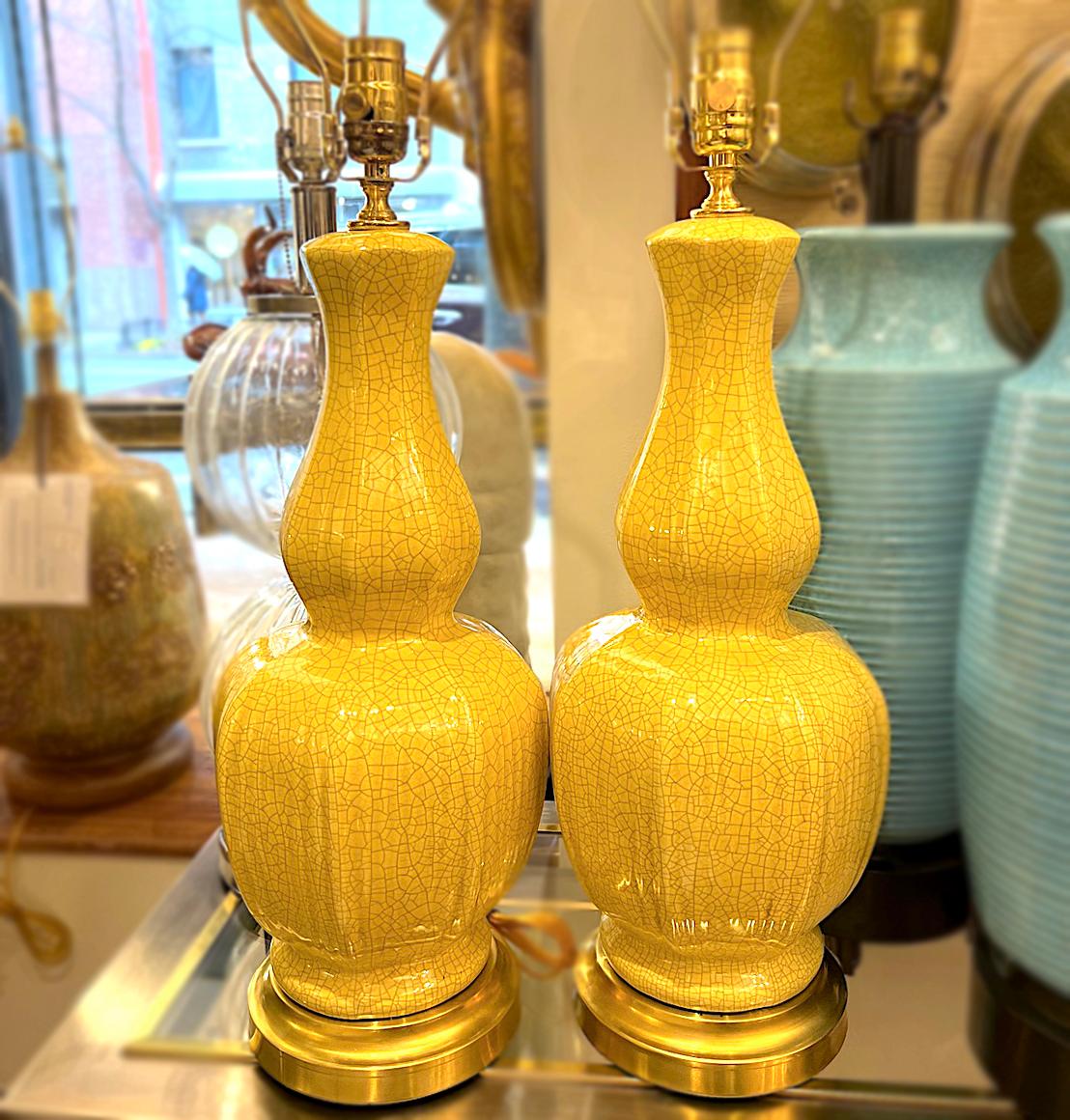 Pair of Yellow Porcelain Lamps For Sale 1
