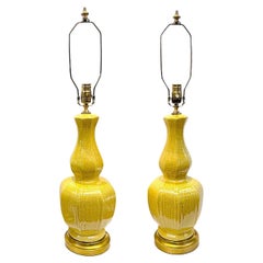 Pair of Yellow Porcelain Lamps