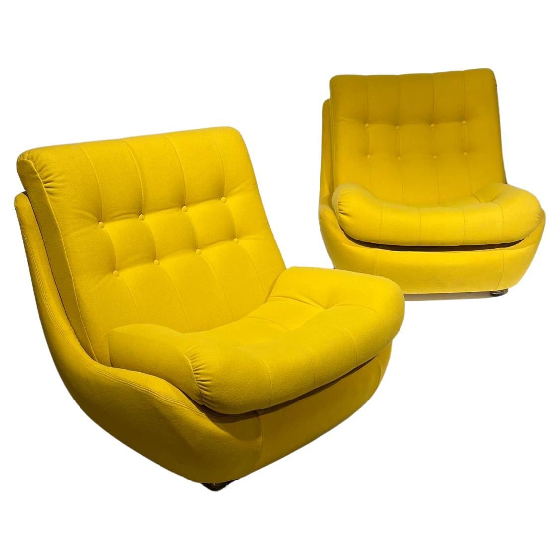 Pair of Yellow Space Age Czechoslovakian Easy Chairs at 1stDibs