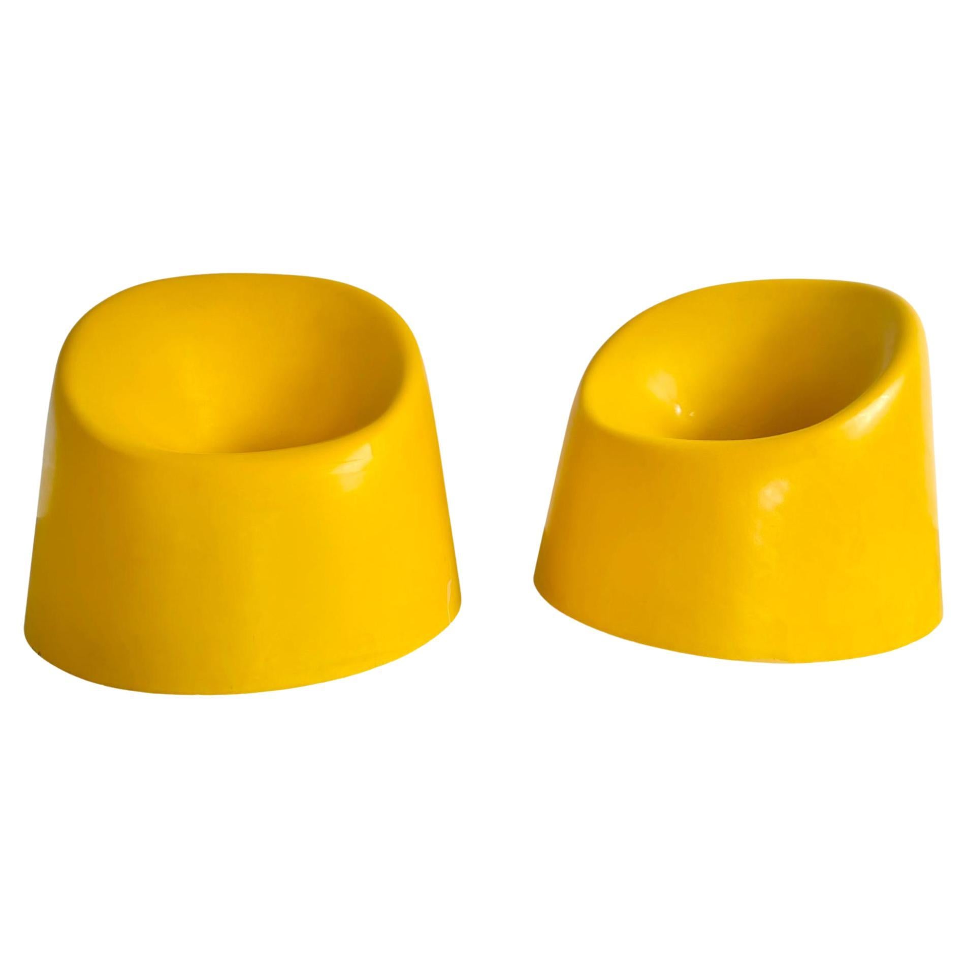 Pair of Yellow Space Age Fiberglass Chairs, 1970s USA