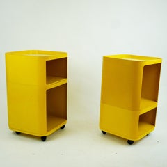 Pair of Yellow Space Age Plastic Bar Trolleys by Anna Castelli for Kartell Italy