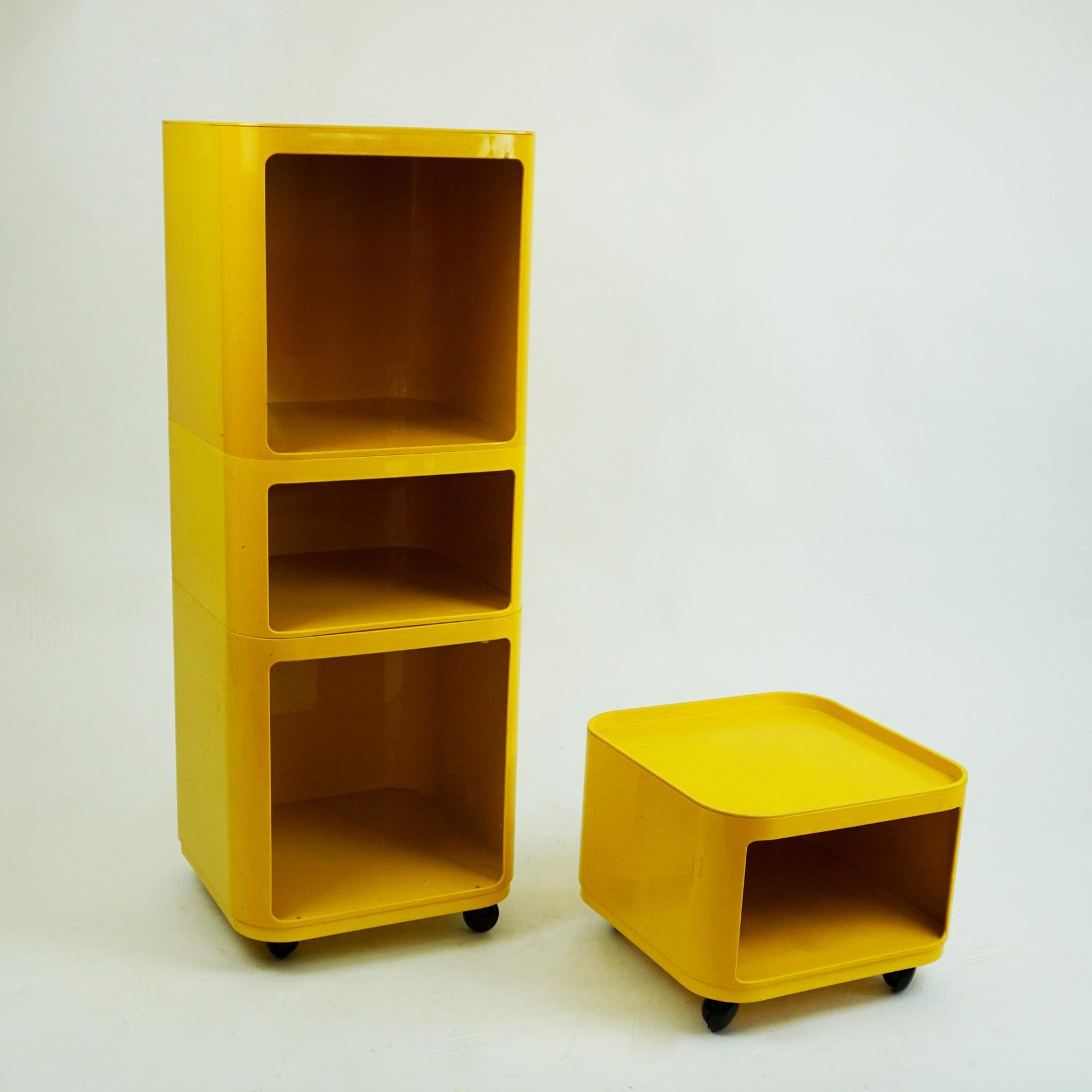 Italian Pair of Yellow Space Age Plastic Bar Trolleys by Anna Castelli for Kartell Italy