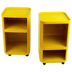 Retro Pair of Yellow Space Age Plastic Bar Trolleys by Anna Castelli for Kartell Italy