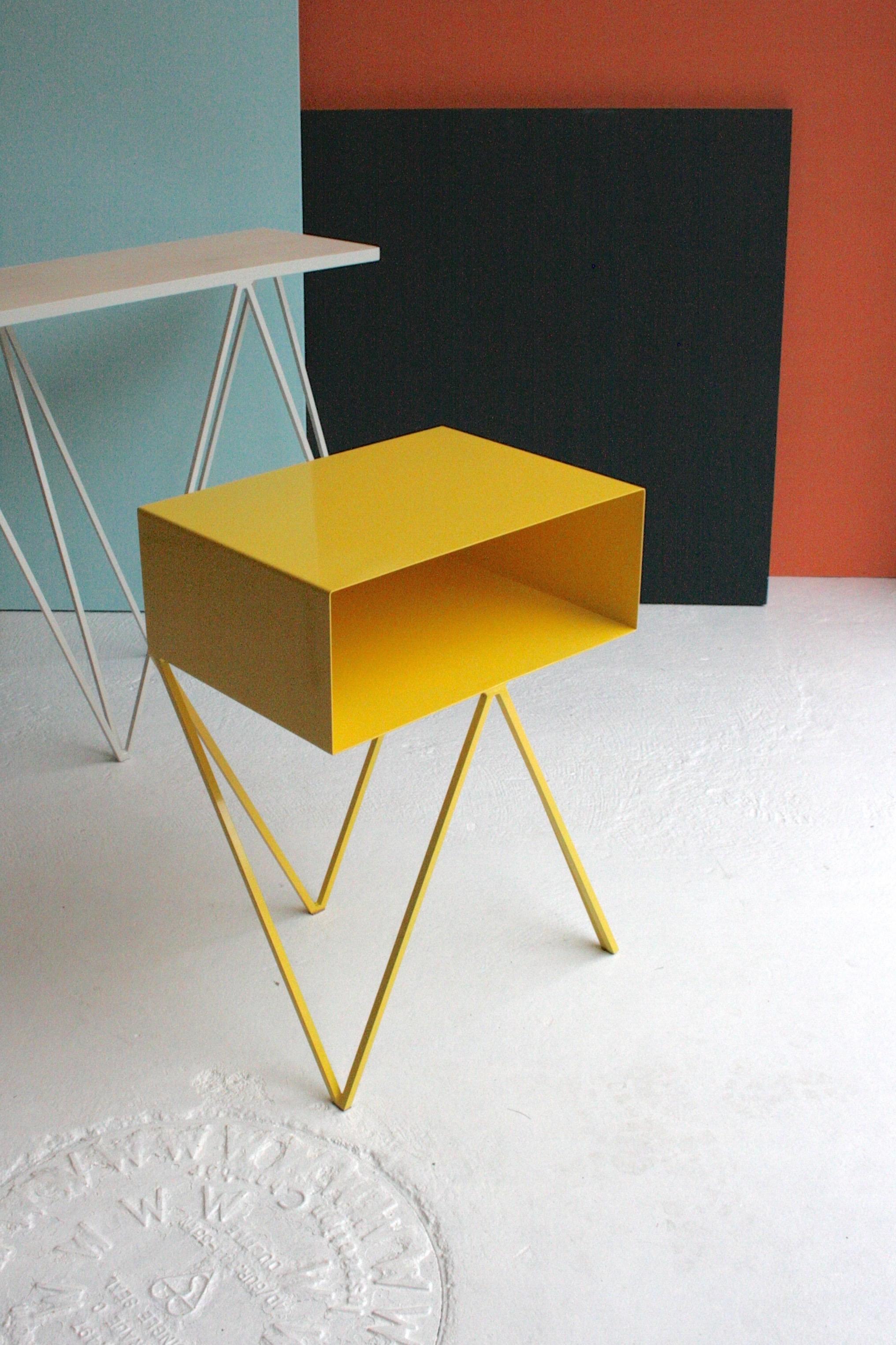 Powder-Coated Pair of Yellow Steel Robot Bedside Tables / Nightstands For Sale