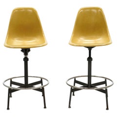 Pair of Yellow, Swivel Barstools / Drafting Stools by Charles and Ray Eames