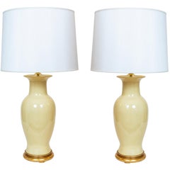 Pair of Yellow Vintage Urn Shaped Table Lamps