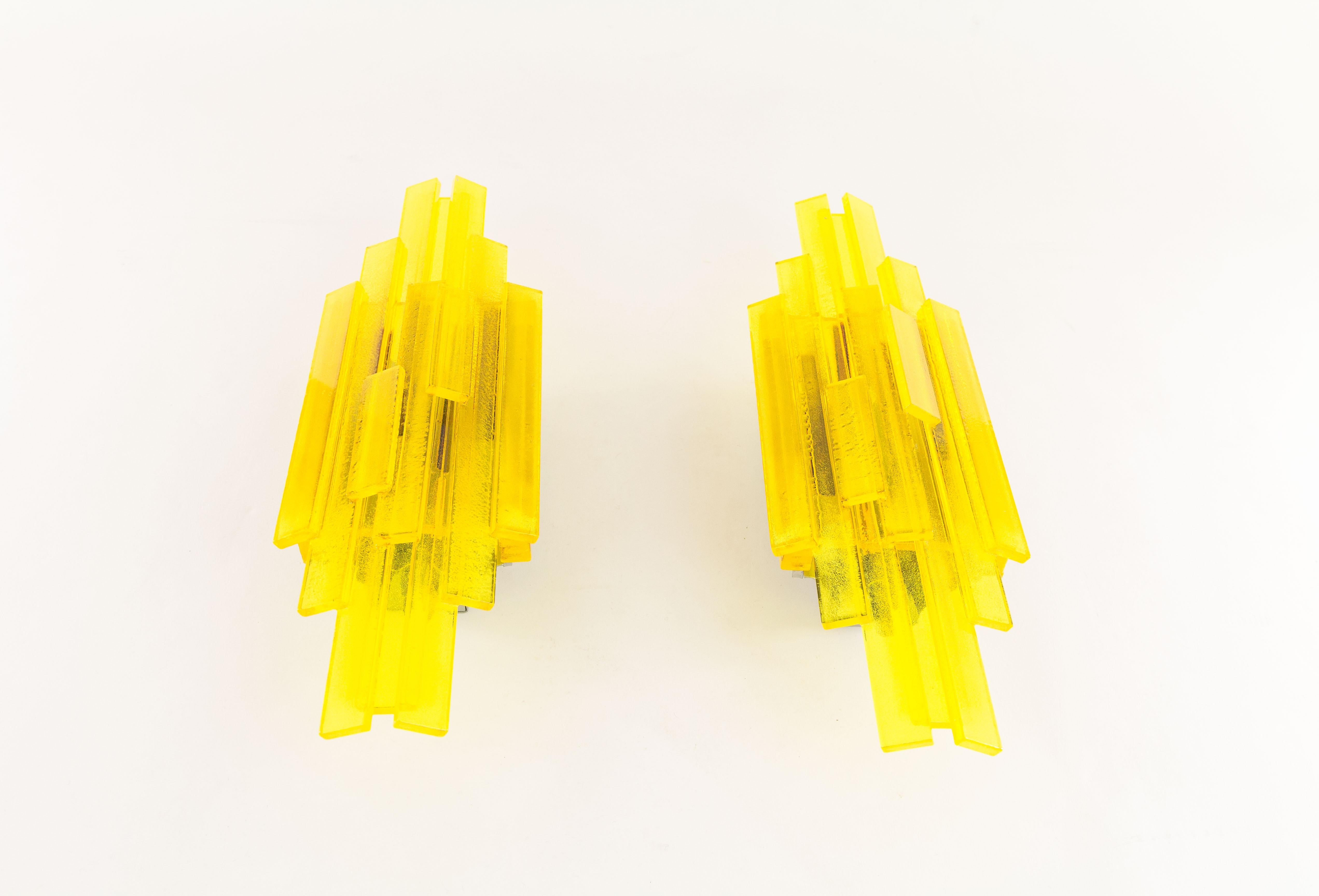 Modern Pair of Yellow Wall Lamps by Claus Bolby for Cebo Industri, 1960s
