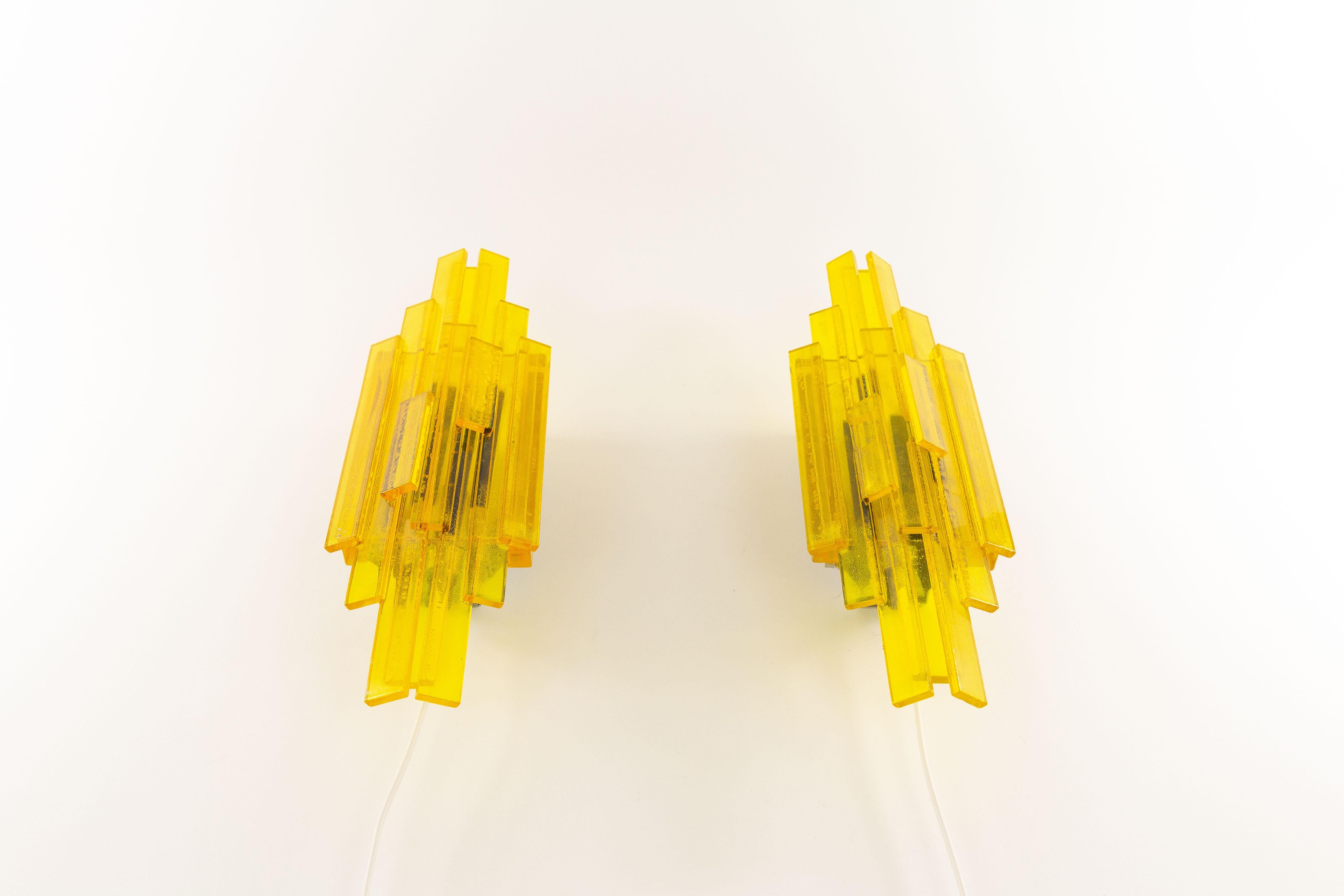 Danish Pair of Yellow Wall Lamps by Claus Bolby for Cebo Industri, 1960s