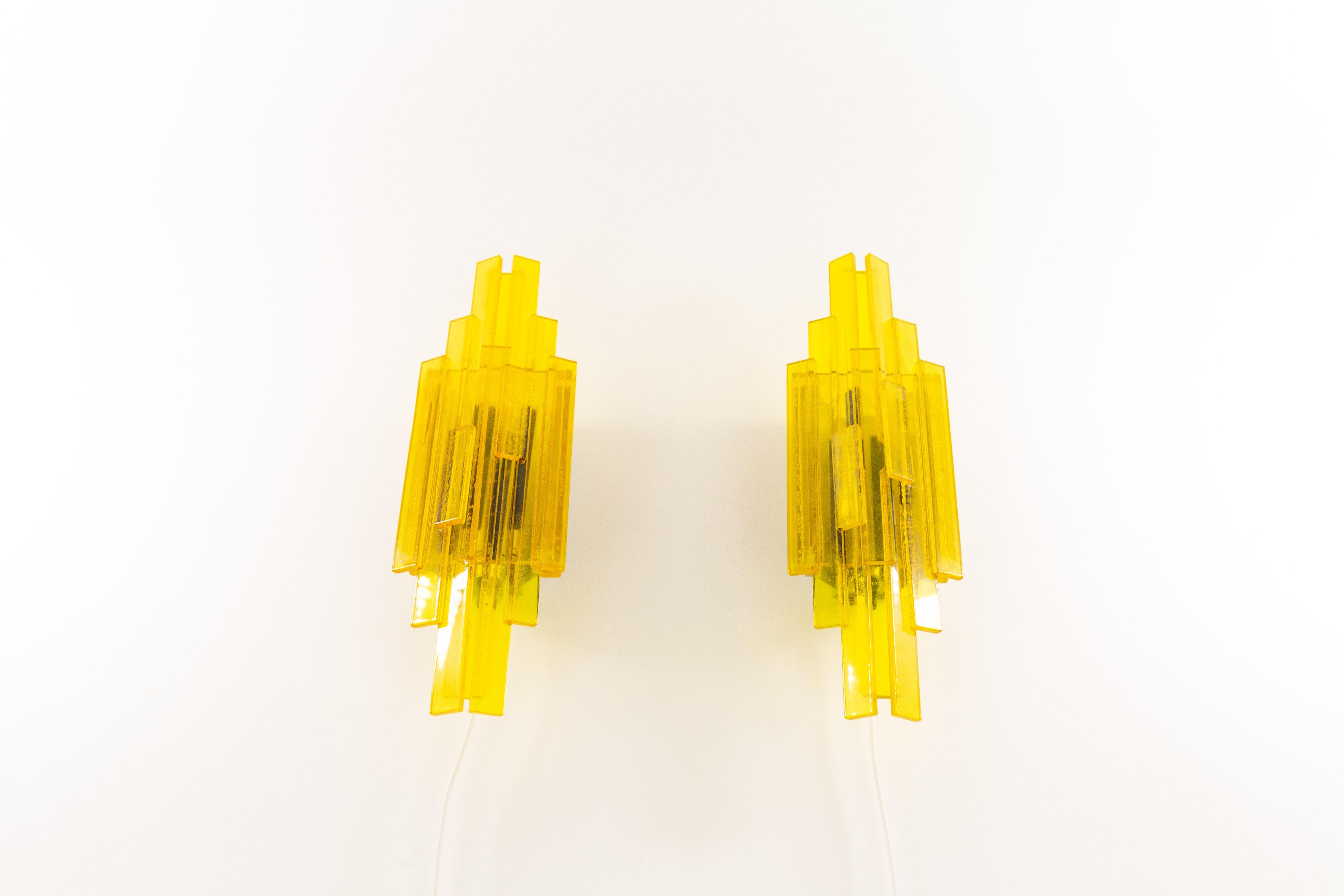 Mid-20th Century Pair of Yellow Wall Lamps by Claus Bolby for Cebo Industri, 1960s
