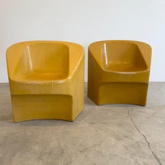 Pair of Yellow Willy Guhl Sculptural Concrete Chairs, 1960s Switzerland
