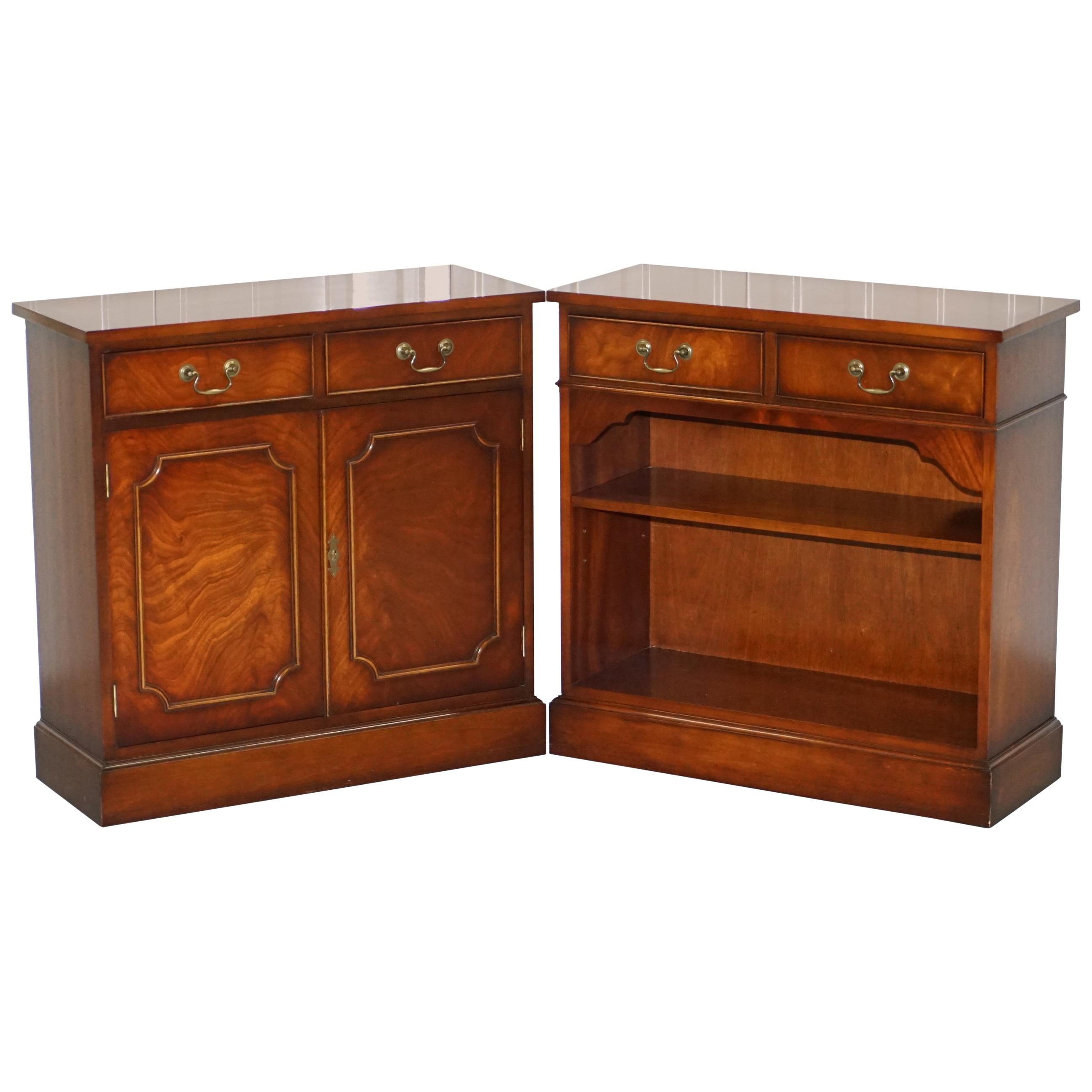 Pair of Yew Wood Bradley Furniture England Bookcases Cabinet Drawers