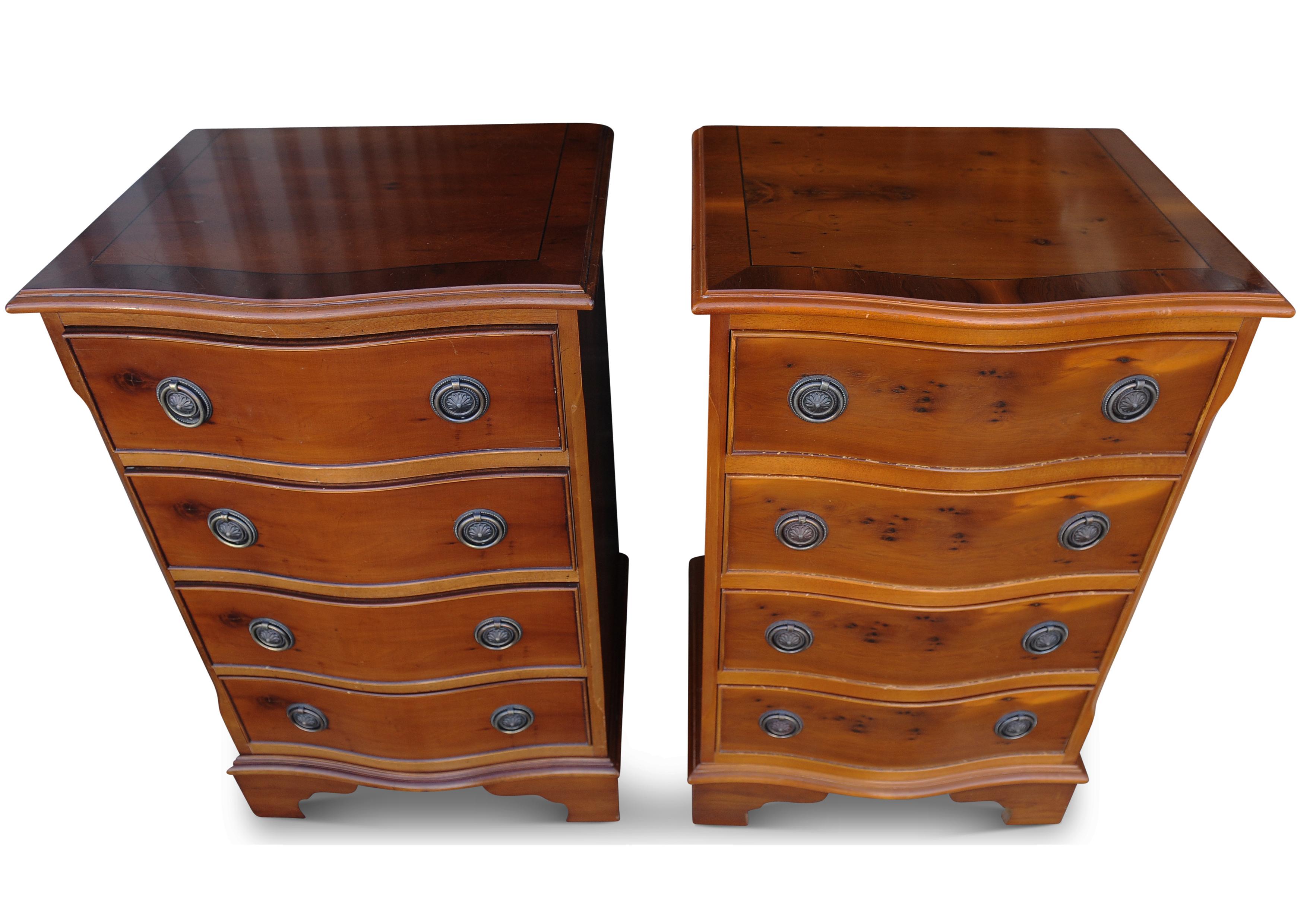 Pair of Yew Wood Serpentine Front Four Drawer Bedside Cabinets In Good Condition For Sale In High Wycombe, GB