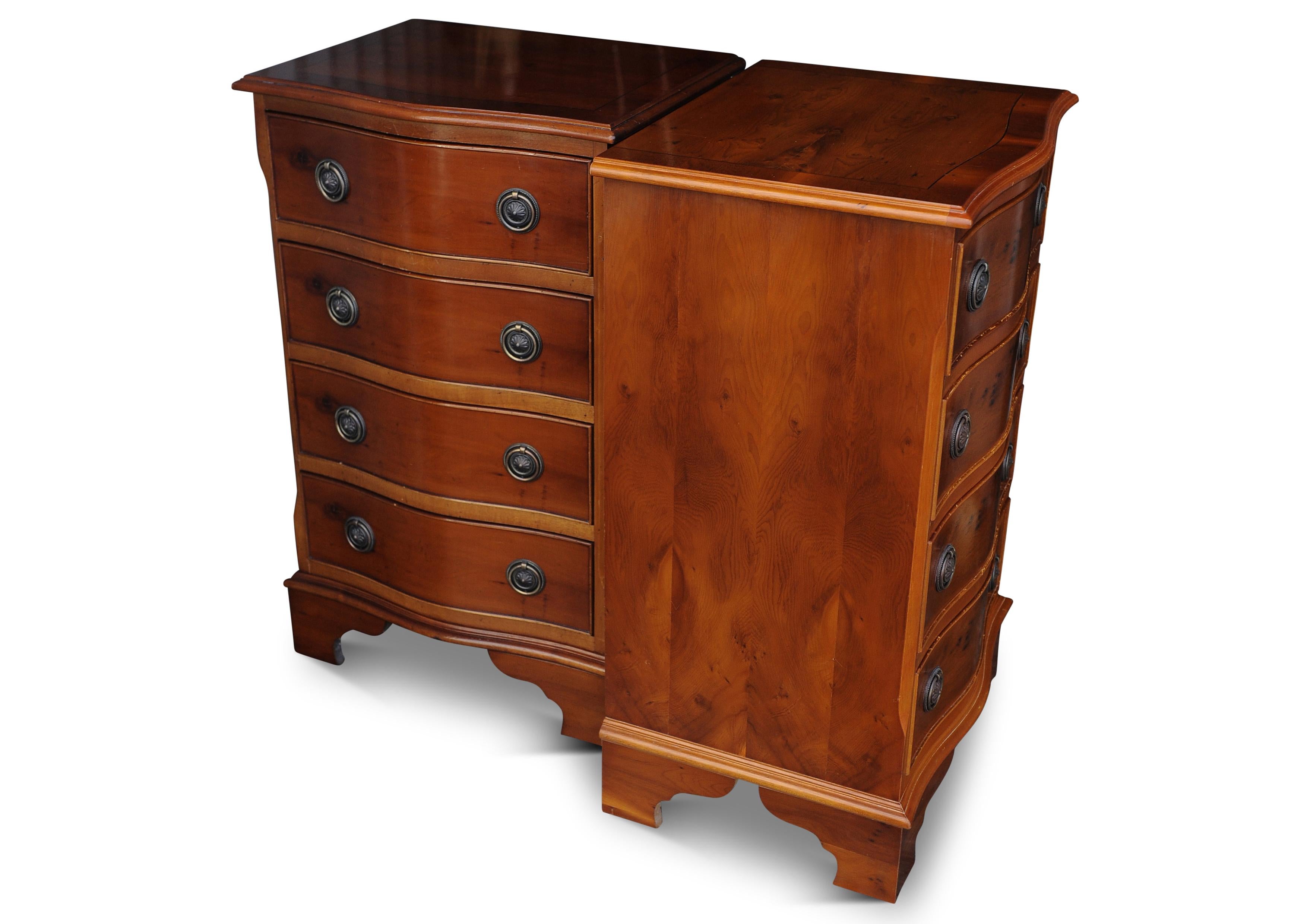 20th Century Pair of Yew Wood Serpentine Front Four Drawer Bedside Cabinets For Sale