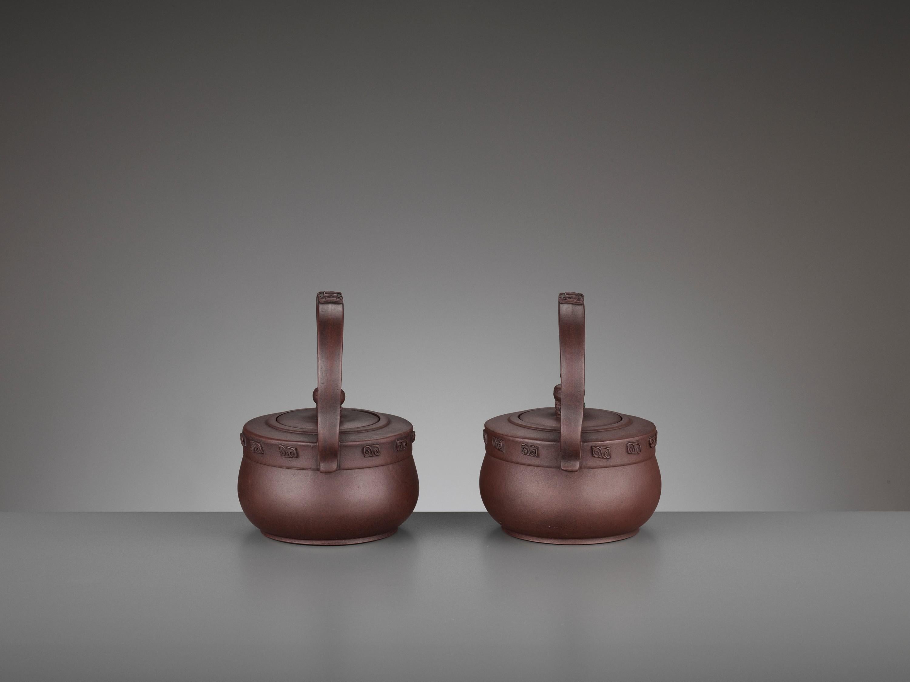 Pair of Yixing Teapots, Signed Qian Hongxian, China, 20th Century For Sale 5