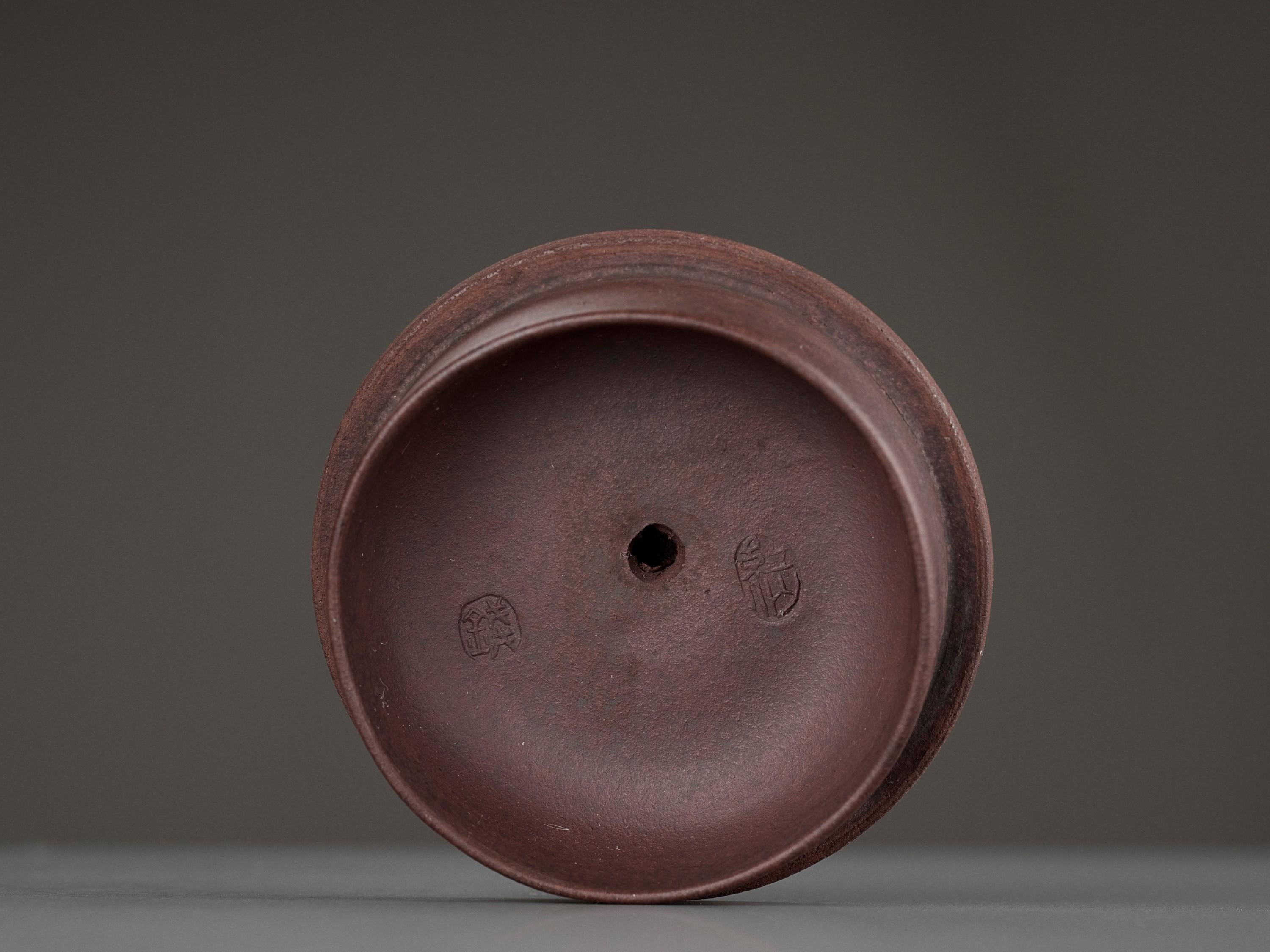 Porcelain Pair of Yixing Teapots, Signed Qian Hongxian, China, 20th Century For Sale