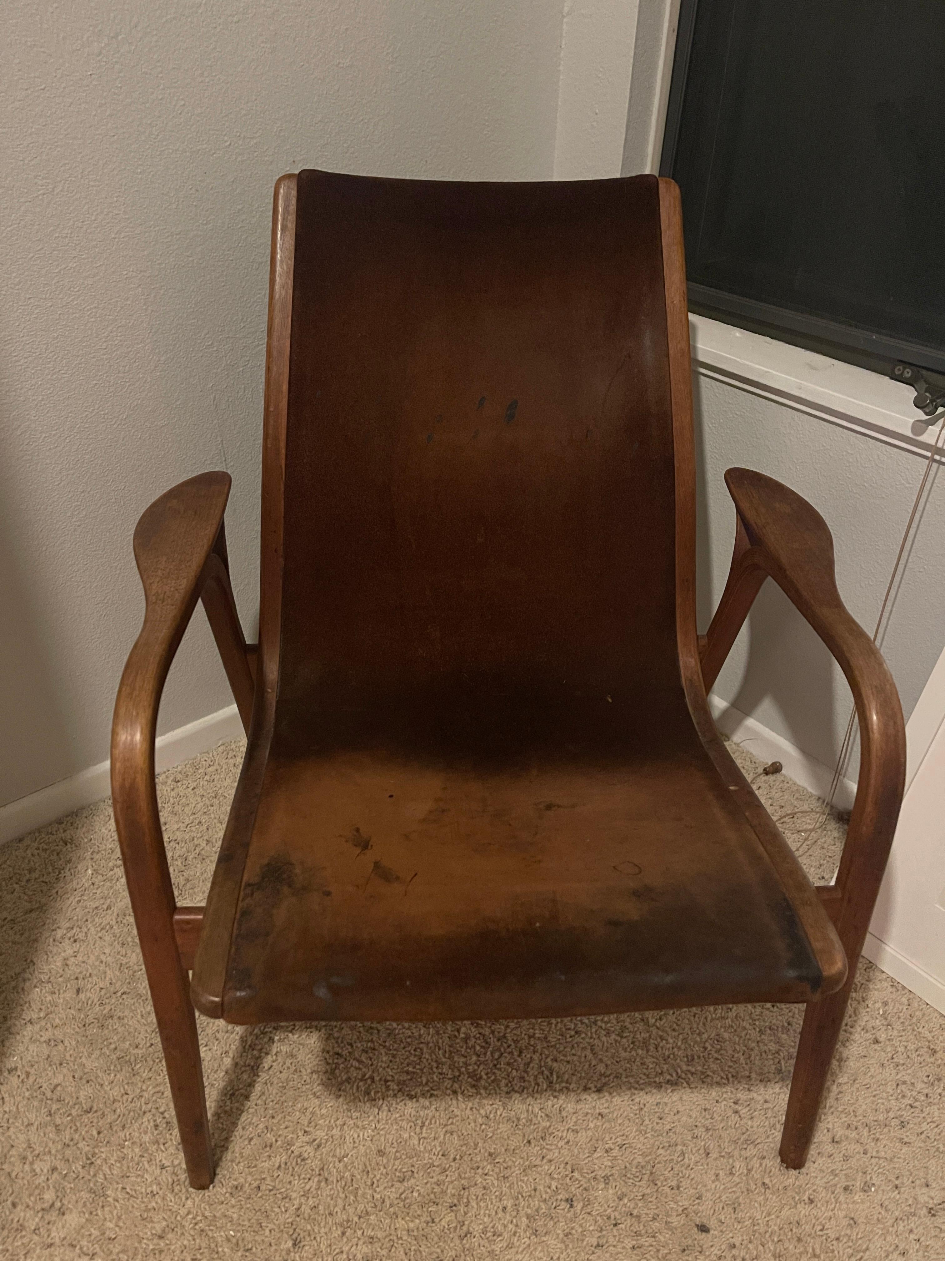 Suede Pair of Yngve Ekstrøm Lounge Easy Chairs by Swedese Møbler, Sweden 1956 For Sale
