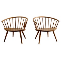 Pair of Yngve Ekström "Arka" Easy Arm Chairs in Oak Produced in Sweden, 1950s
