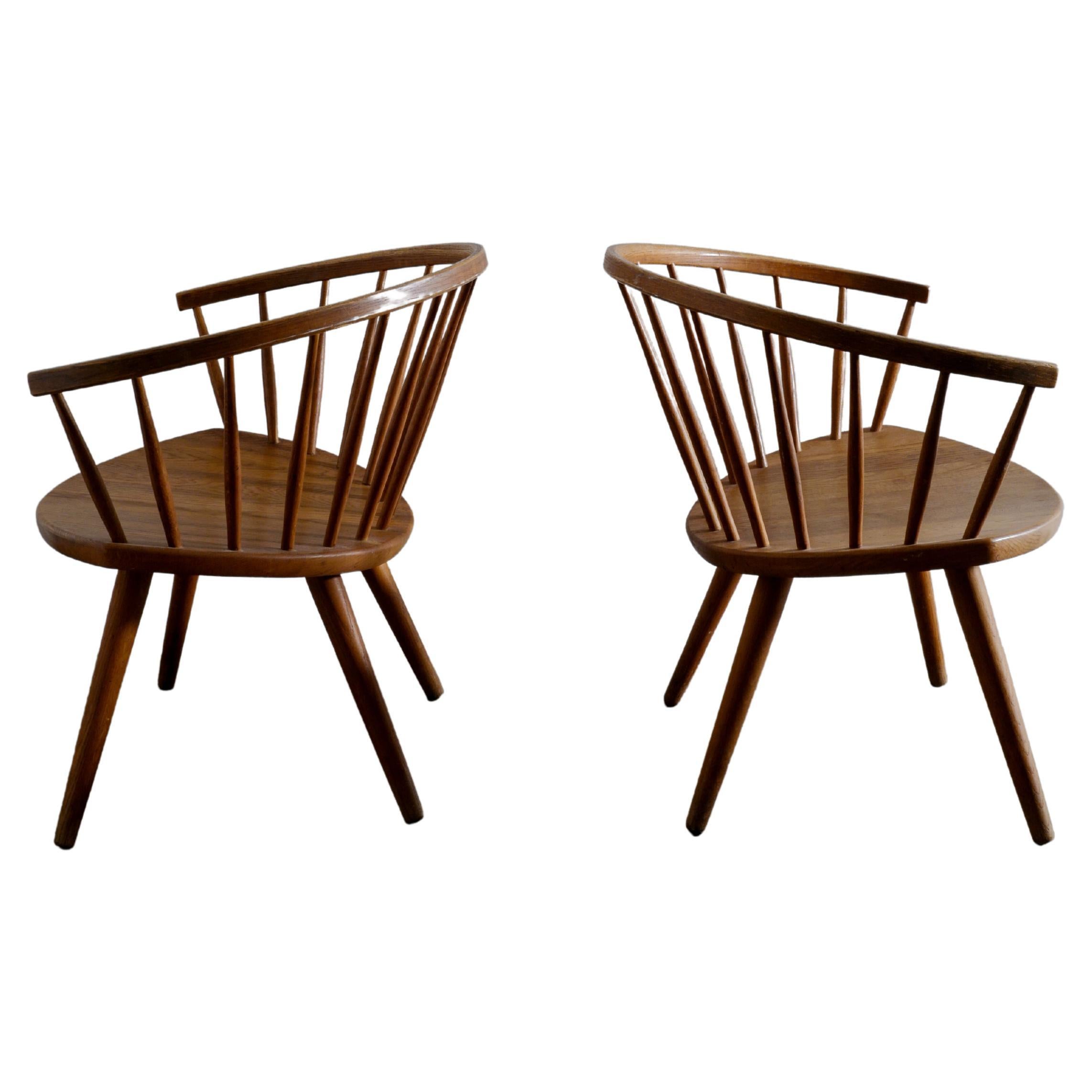 Pair of Yngve Ekström "Arka" Oak Easy Lounge Chairs Produced in Sweden, 1950s