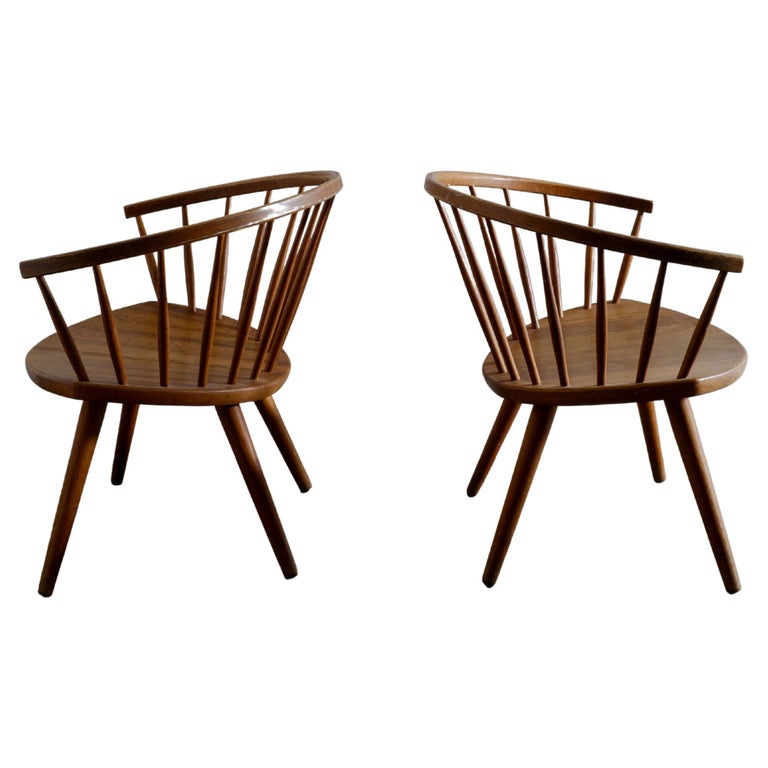 Pair of Yngve Ekström "Arka" Oak Easy Lounge Chairs Produced in Sweden, 1950s For Sale
