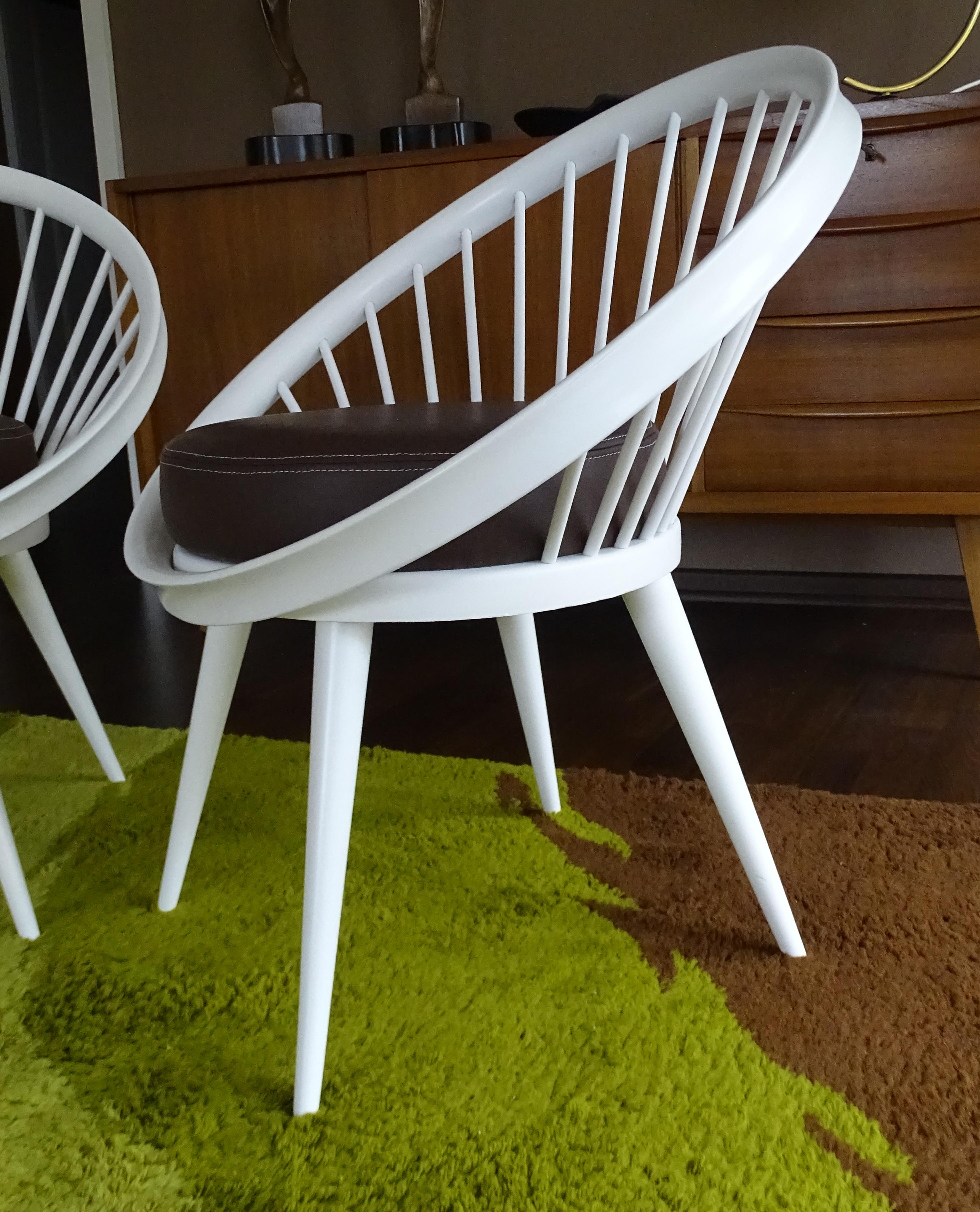 Leather Mid Century Pair of Yngve Ekström Circle Lounge Chairs, 1960s Danish Modern For Sale