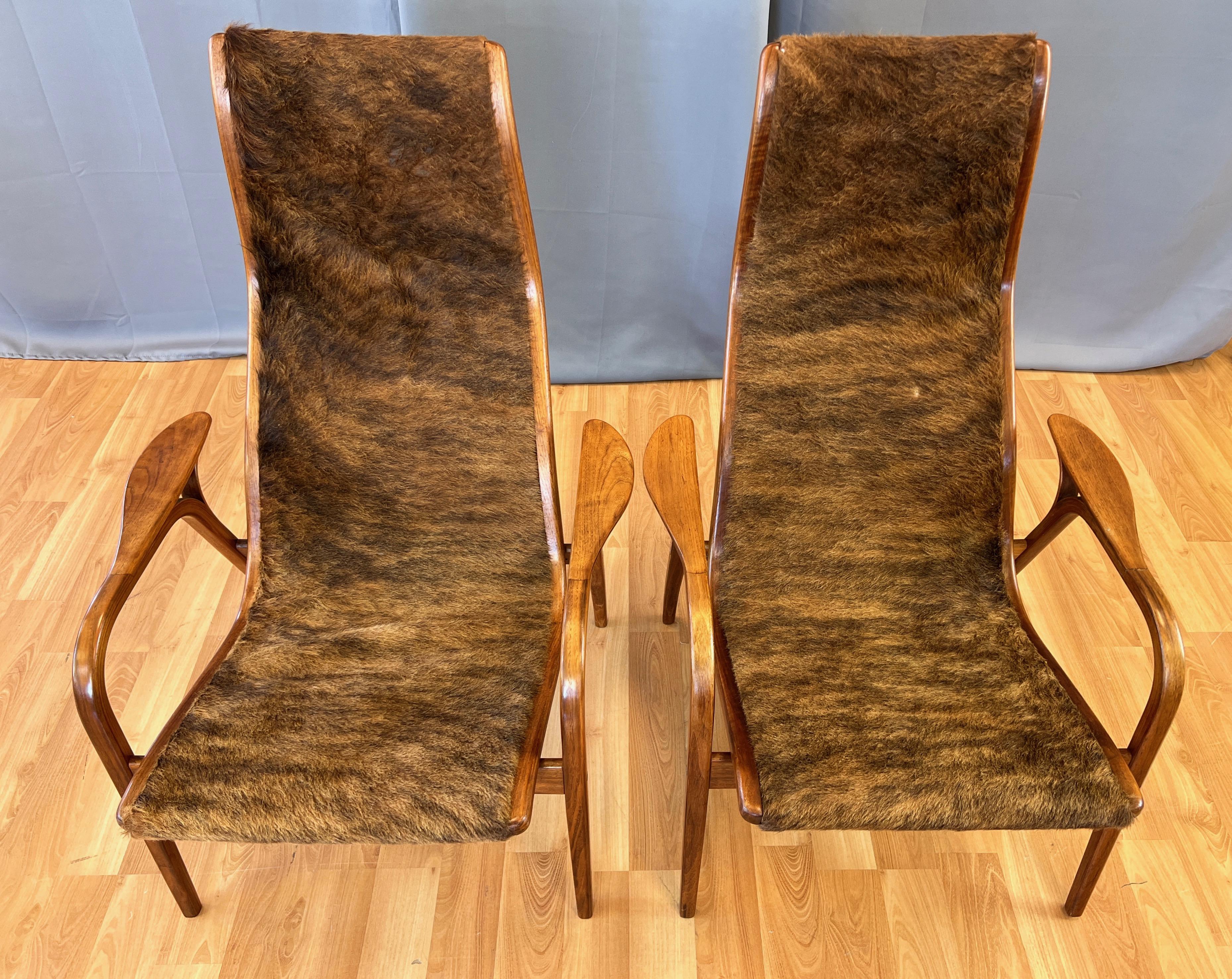 Pair of Yngve Ekström Lamino Teak with Cowhide Lounge Chairs for Swedese, 1950s 6